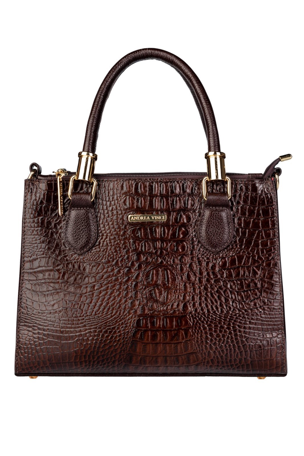Bolsa Andrea Vinci Grande De Couro Croco Estruturada Emilia – Café