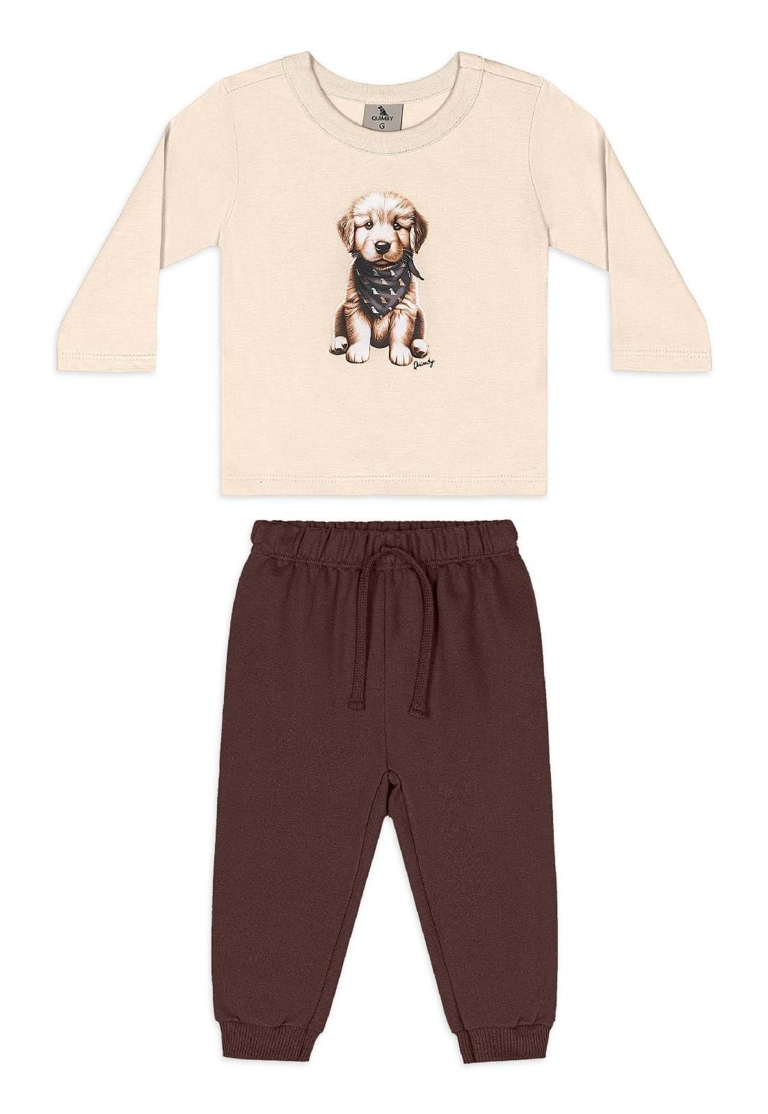 Infantil - Conjunto Camiseta Golden Calça Quimby Bege