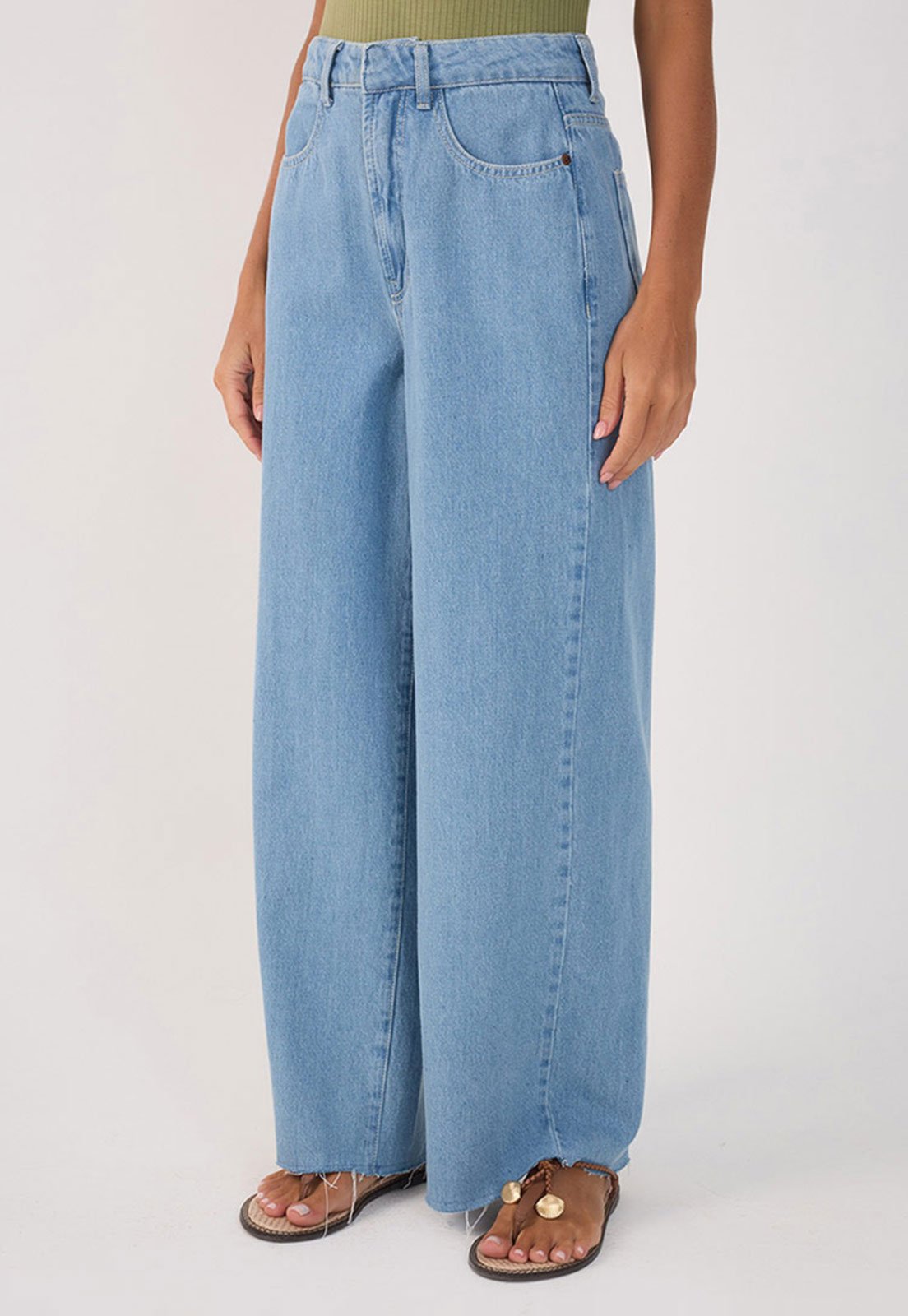 Calça Jeans Dress To Wide Leg Barra Destroyed Azul