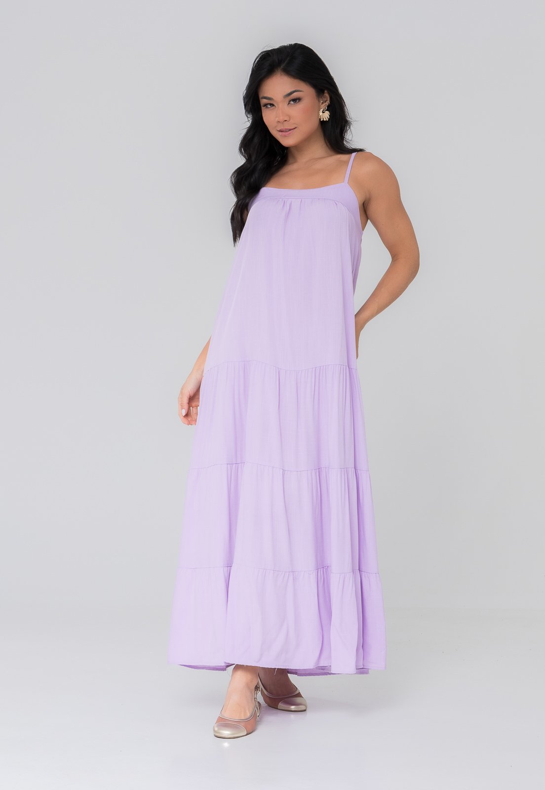 Vista 2 Vestido Aura Samanta Alças Liso lilás Aura lilás