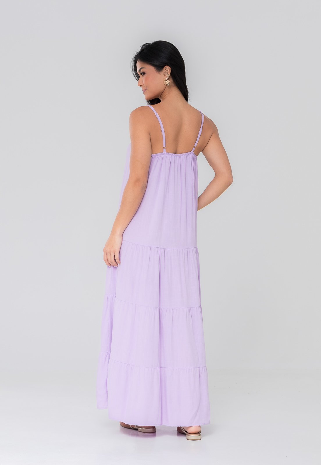 Vista 3 Vestido Aura Samanta Alças Liso lilás Aura lilás