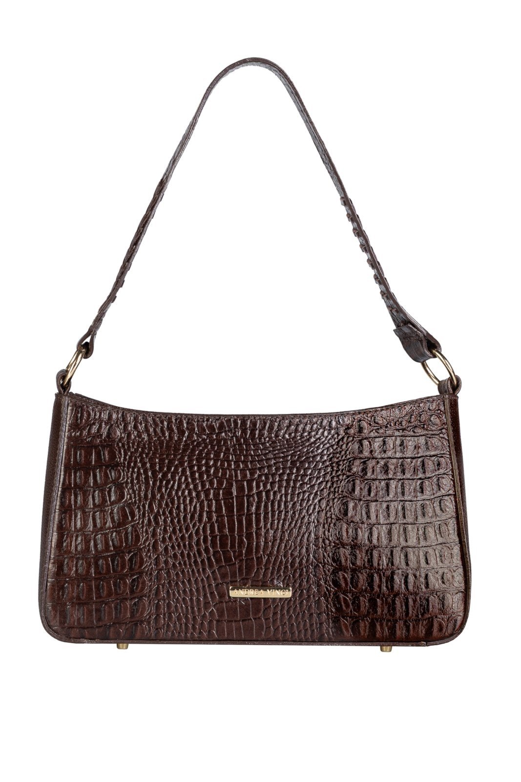 Vista 2 Bolsa de ombro em couro croco baguete Liah - Café preto preto