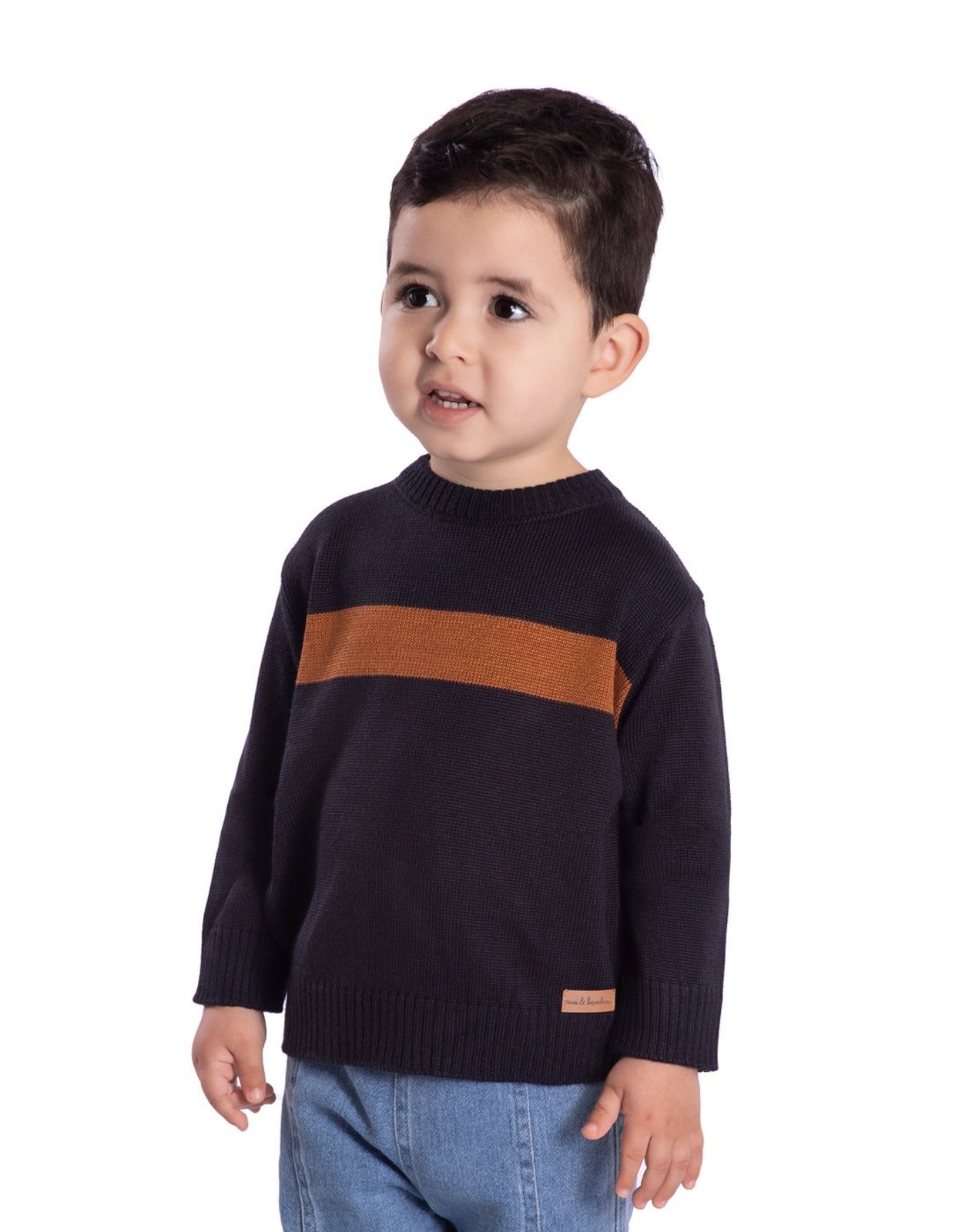 Infantil - Casaco tricô marinho com cáqui