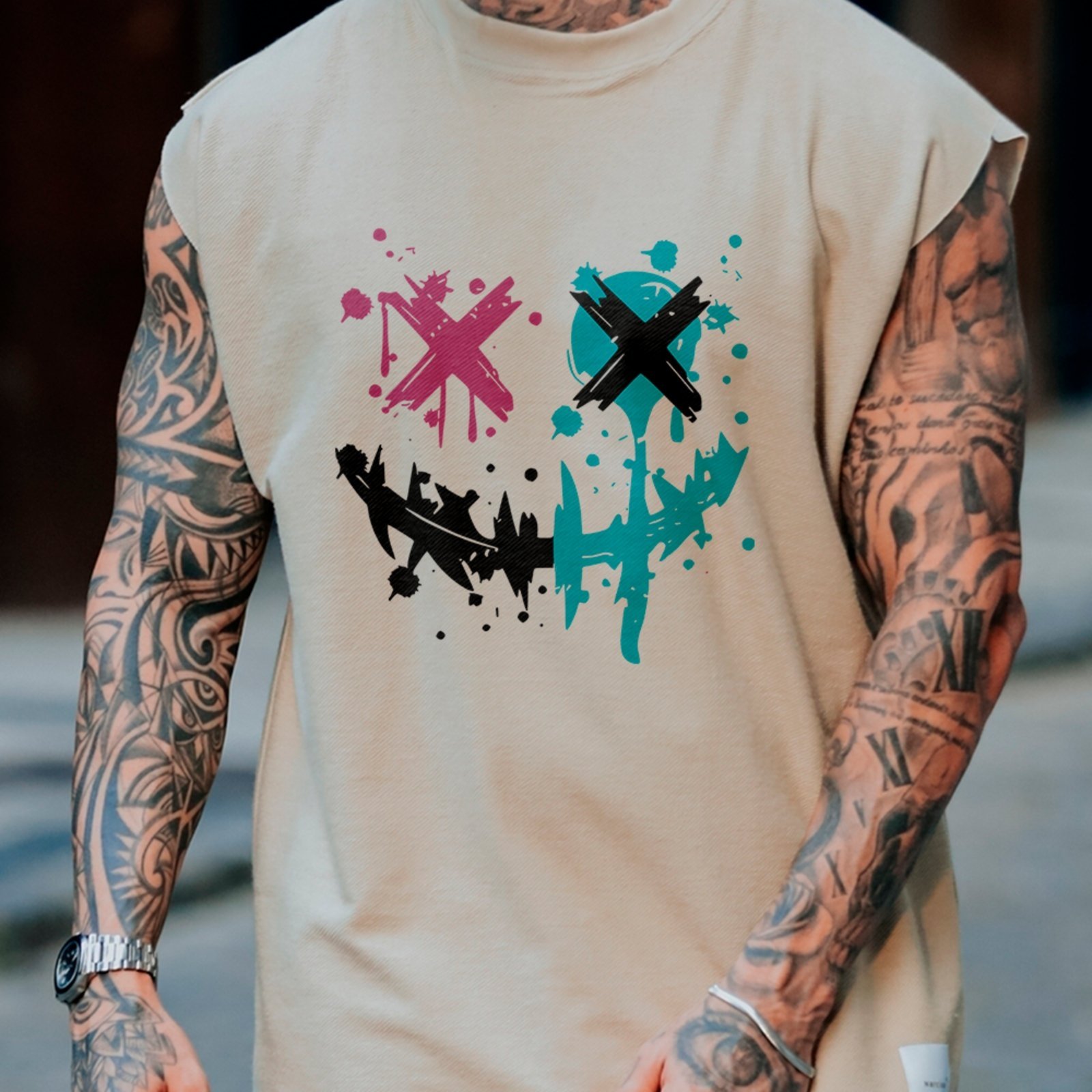 Camiseta Regata Machão Smile Grafite Streetwear Hype Urbano Off White