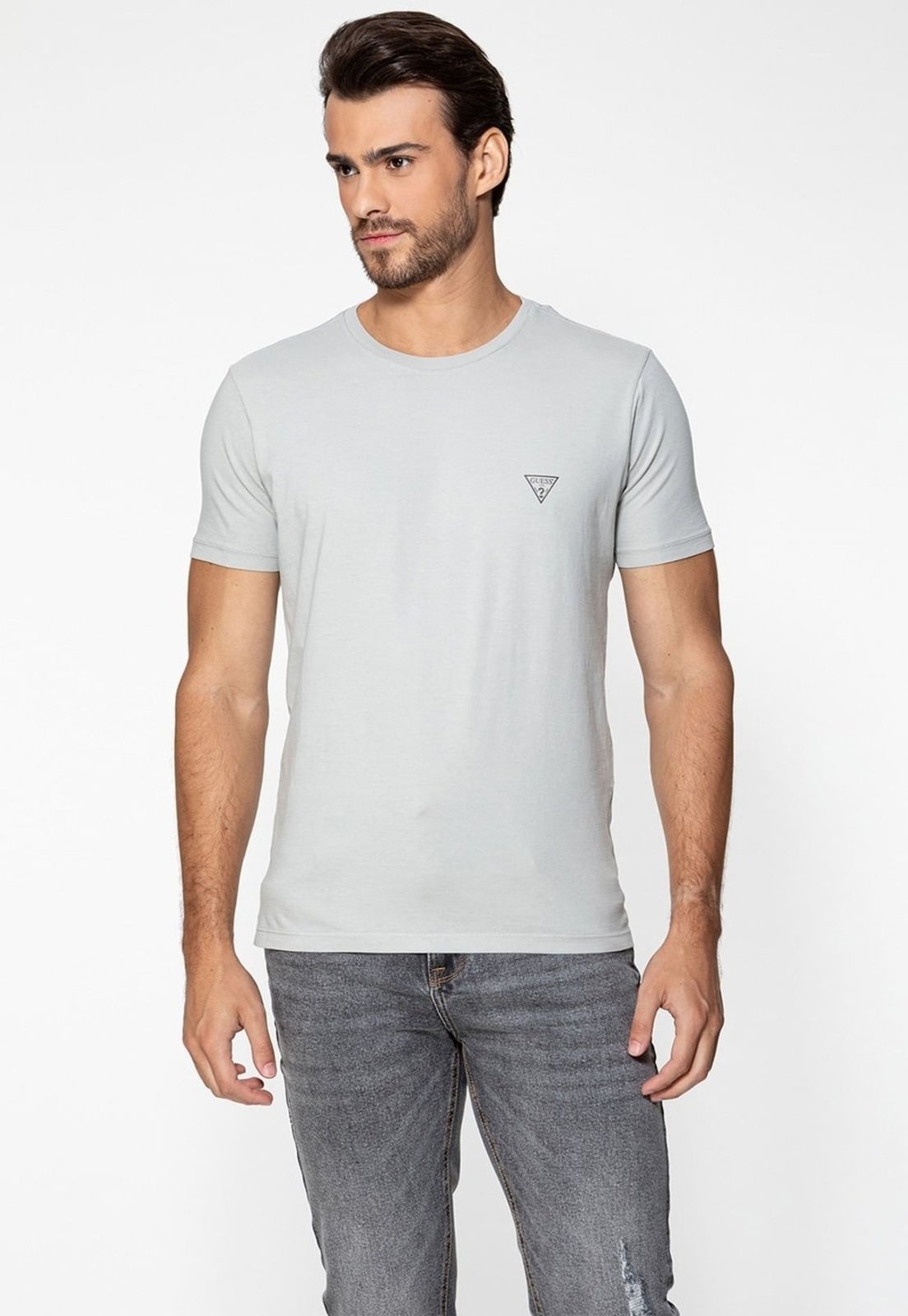 Camiseta Guess Basic Gola Com Cinza