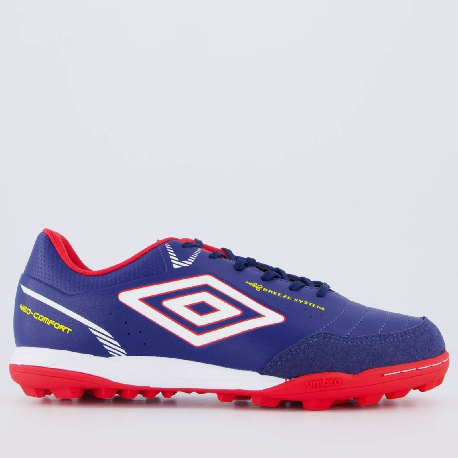 Chuteira Umbro Neo-Confort Society Azul e Vermelho