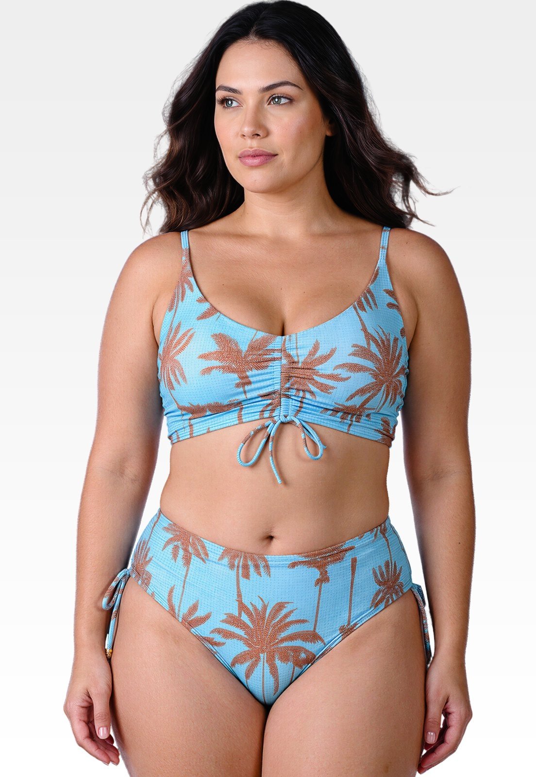 Biquíni Plus Size Summer Soul Cropped Com Bojo Removível Cintura Baixa Coqueiro Marrom