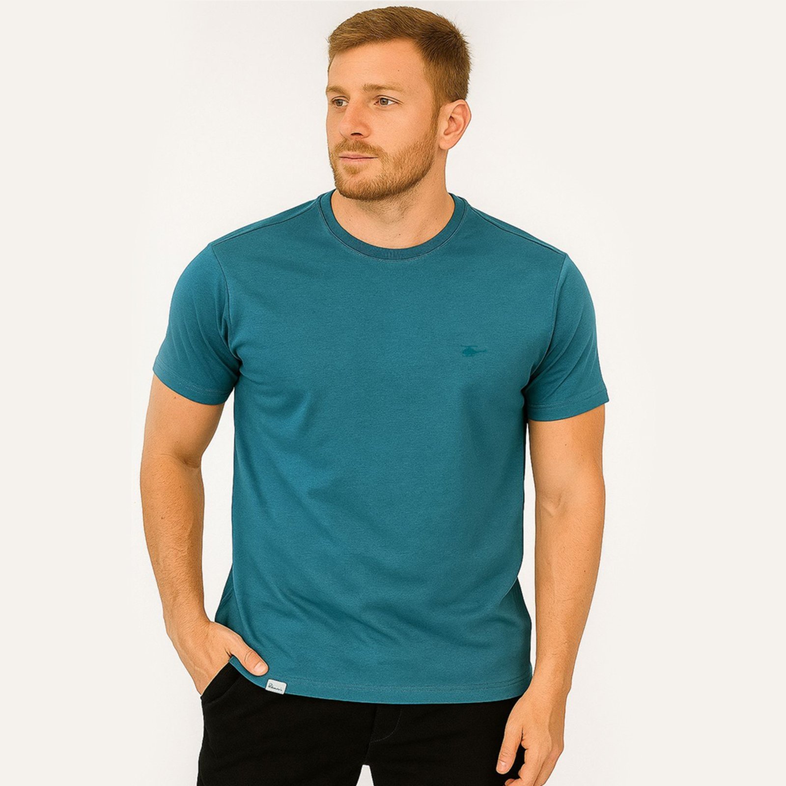 Camiseta Masculina Sallo Gola O Básica Premium Azul Petróleo