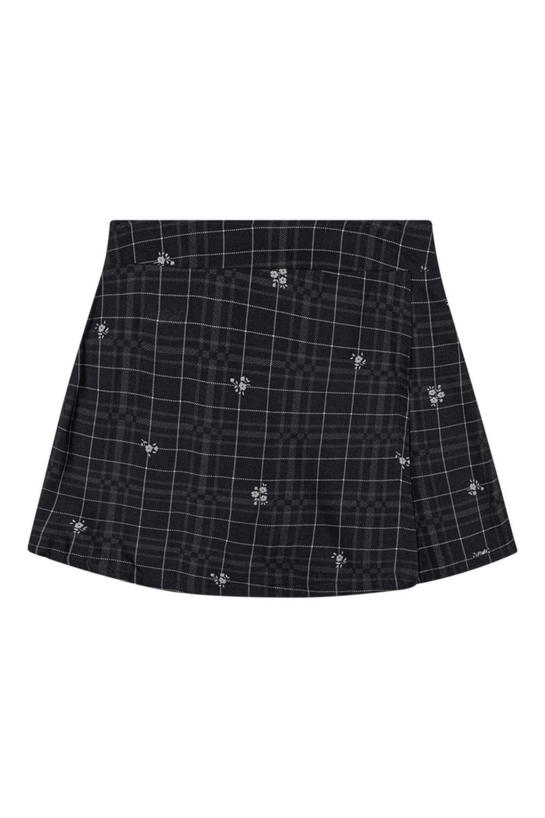 Infantil - Short Saia Juvenil Menina Xadrez Floral Beats Preto