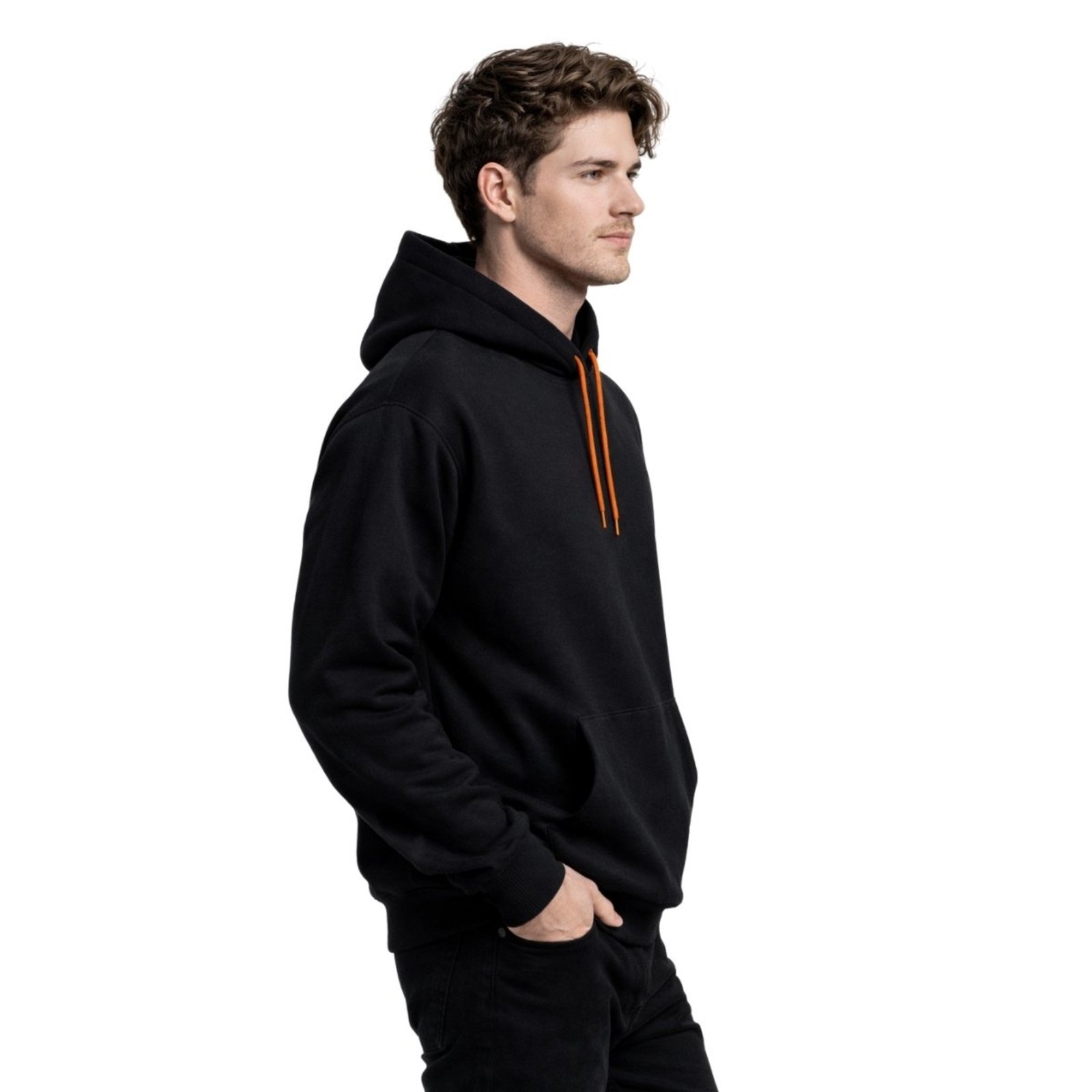 Vista 3 Blusa De Moletom Estampado Siri Relaxado Laranja Neon Com Capuz Bolso Canguru preto neon Relaxado preto neon