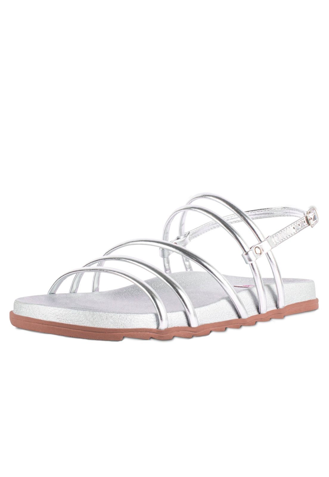 Sandalia Feminina Rasteira Papete Flat Moda Festa Brilhante Tiras Prata