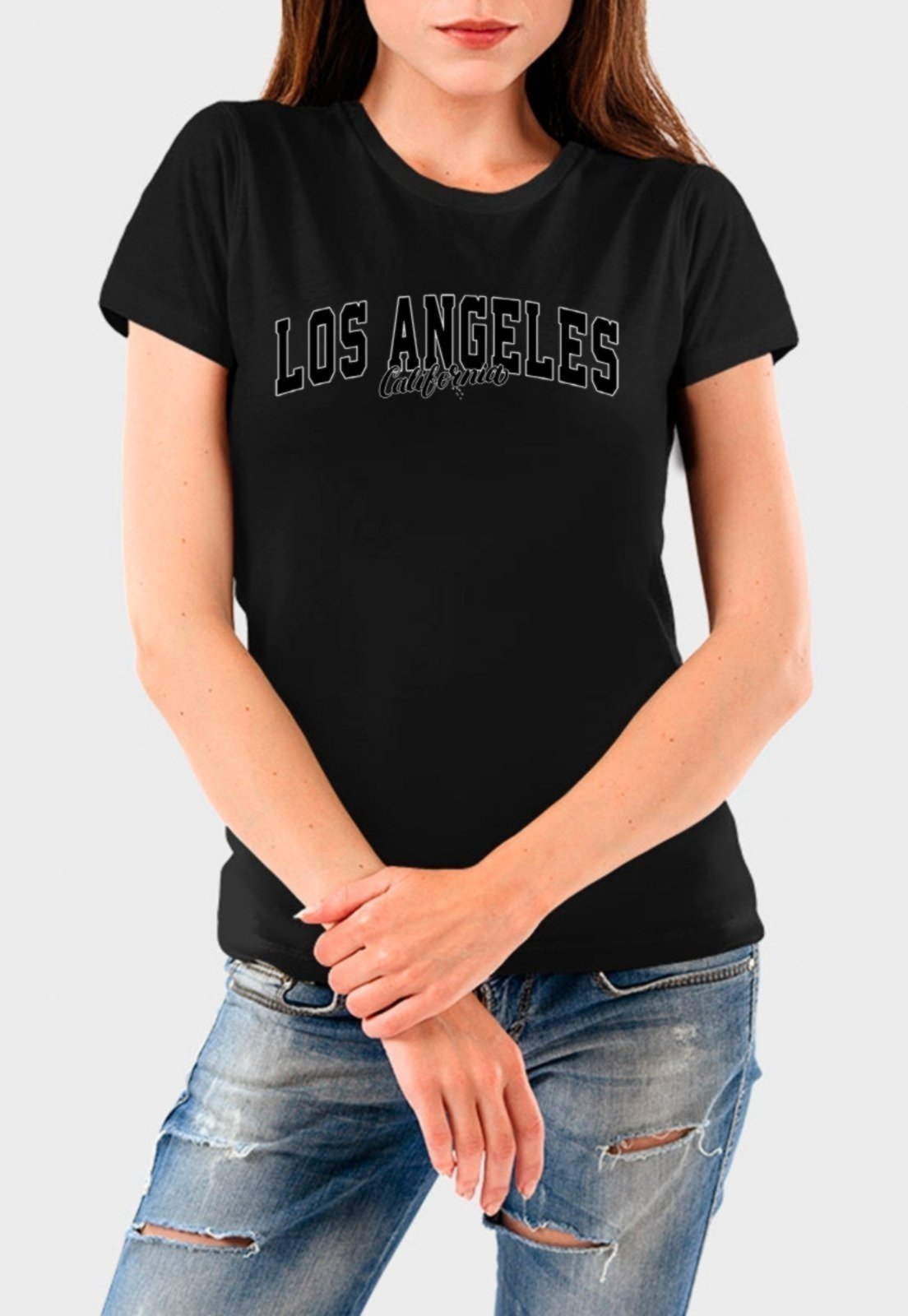 Vista 2 Camiseta Feminina Preta Los Angeles Algodão Premium Benellys preto Benellys preto