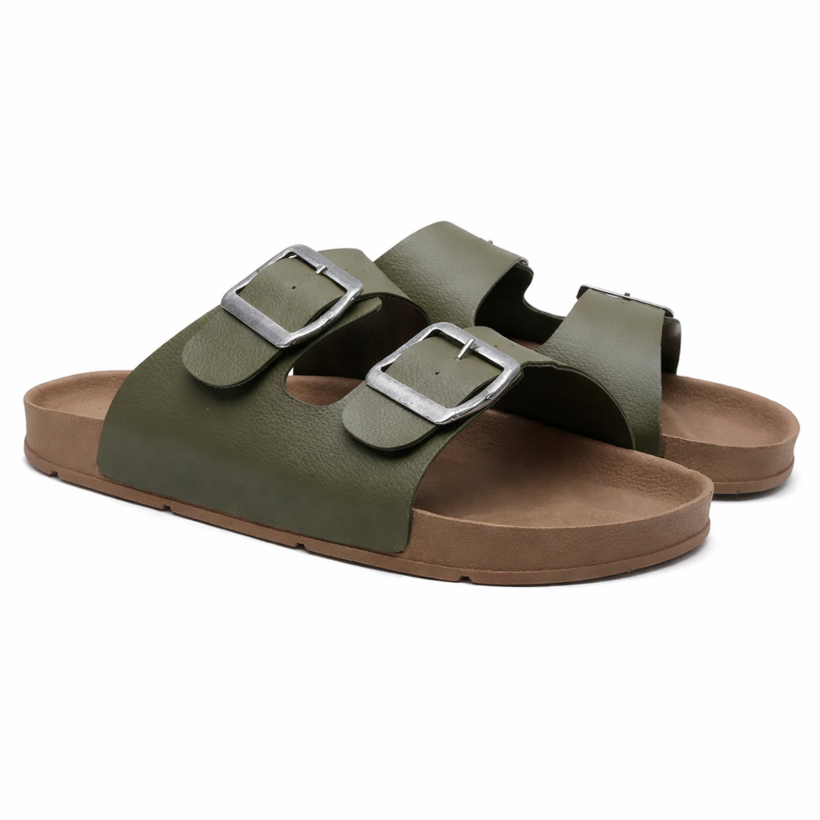 Chinelo Feminino Casual Anna Andrade Flat Rasteira Duas Tiras Papete Unissex Verde Militar