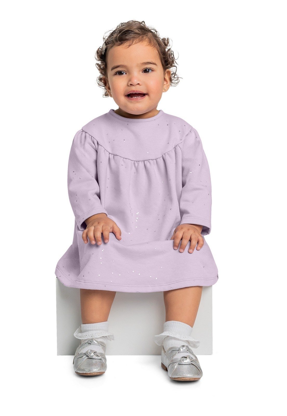 Infantil - Vestido Manga Longa com Glitter para Menina Quimby Roxo