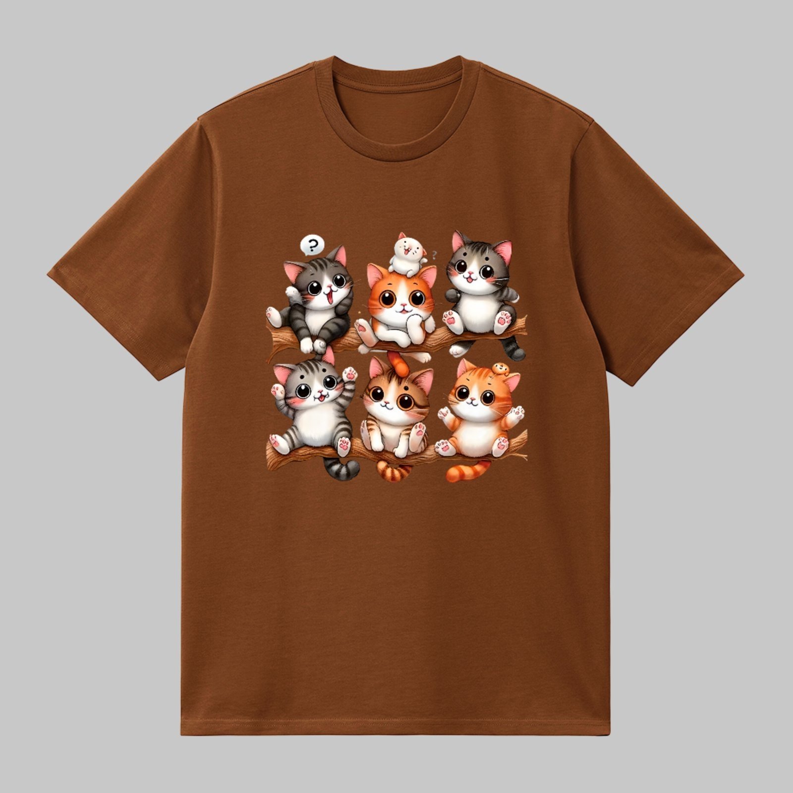 Camiseta Básica Gatinhos Fofos Estilo Cute Unissex Marrom