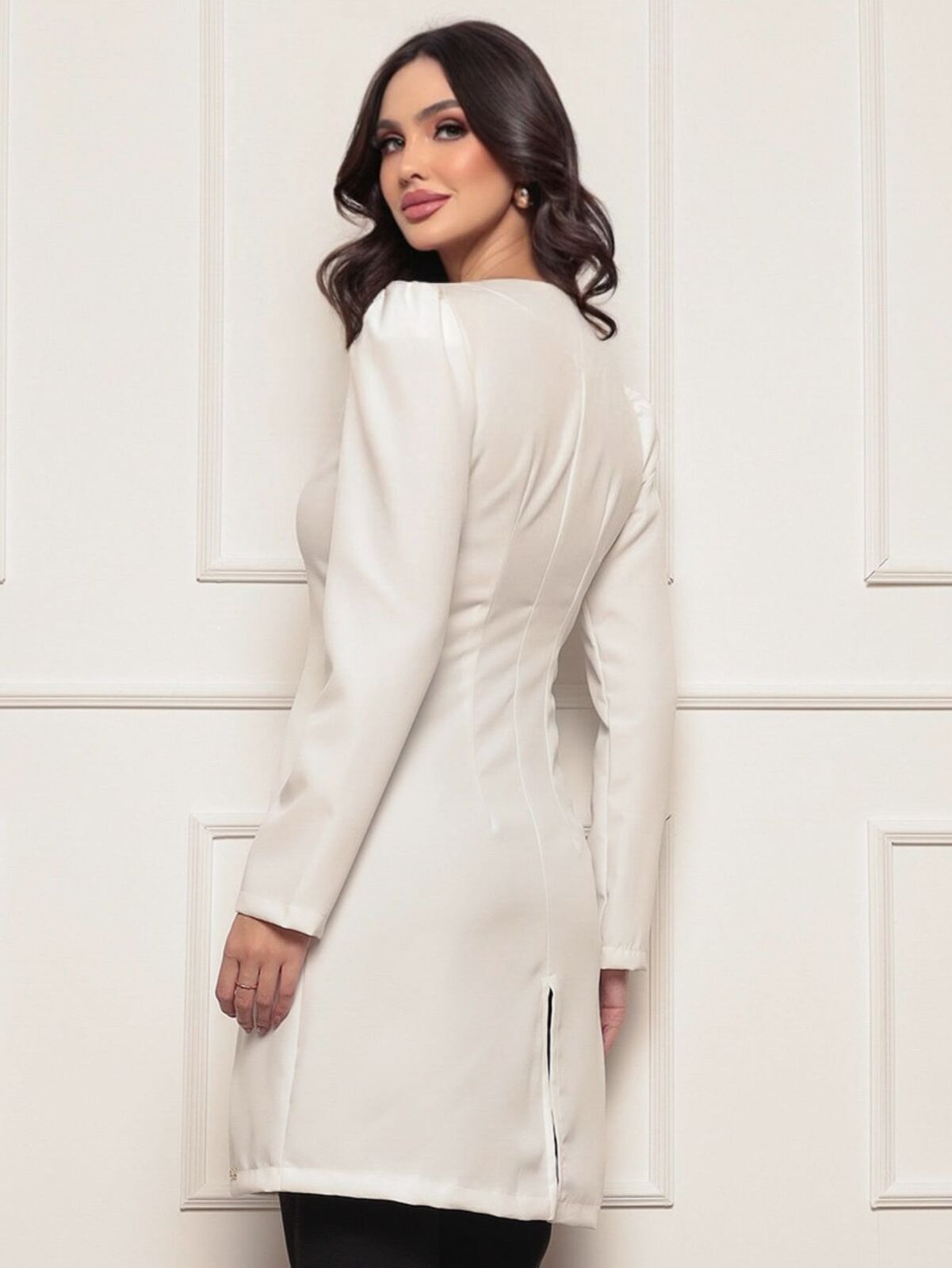 Vista 3 Jaleco Feminino Nicole Manga Longa Dra Maia Offwhite off-white offwhite Dra Maia off-white offwhite