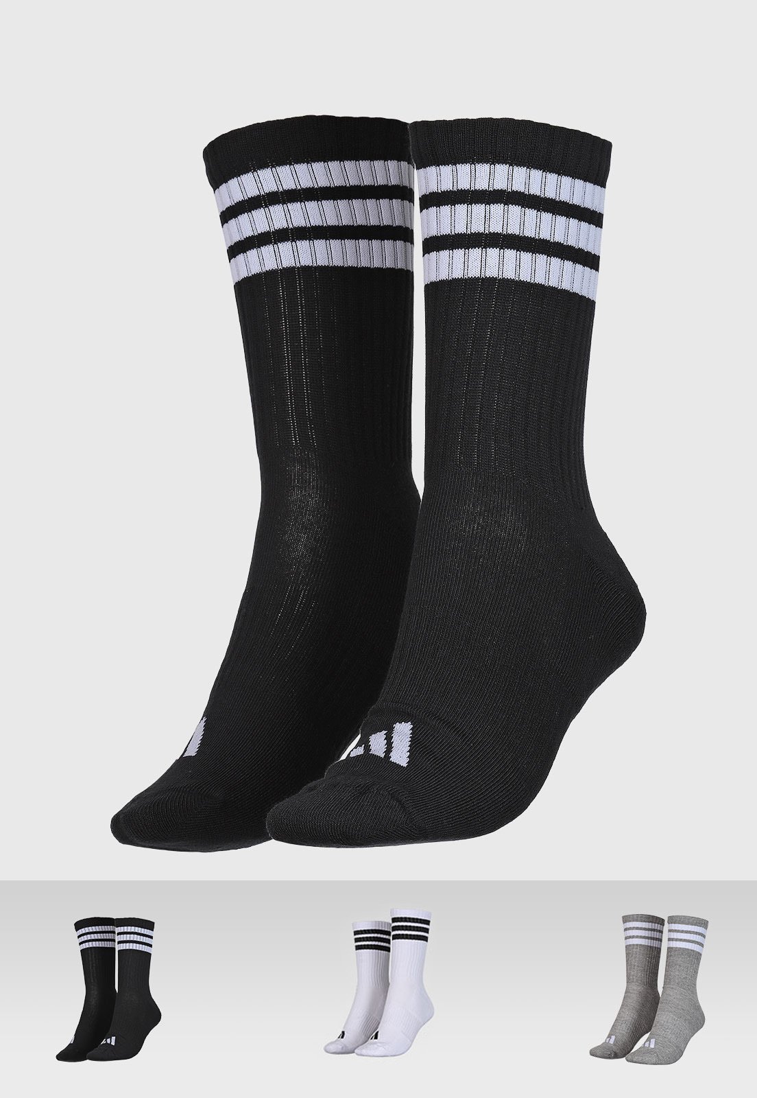 Vista 2 Kit 3 Pares de Meias Unissex Adidas Performance Cano Alto Preta preto adidas performance preto