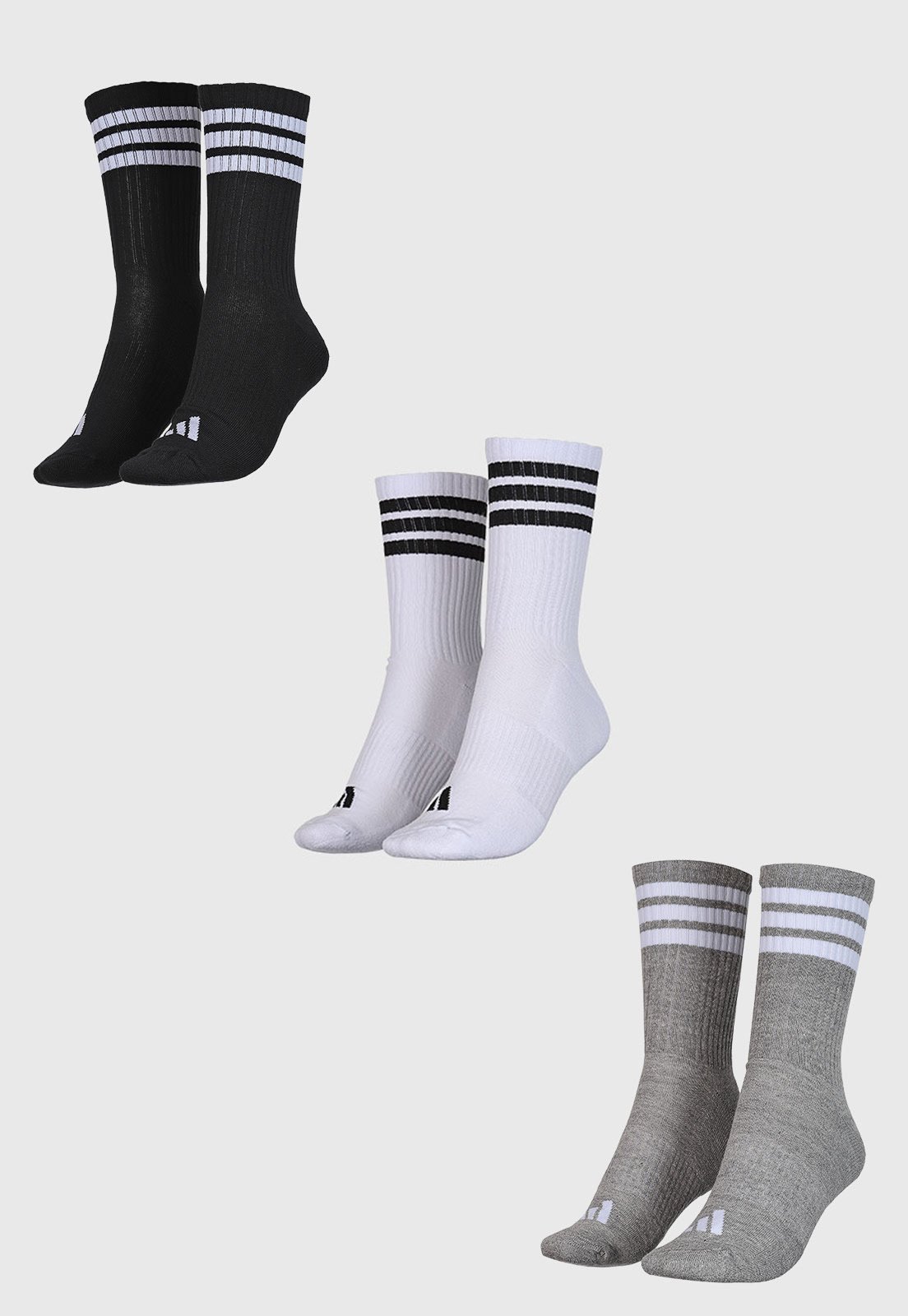 Vista 3 Kit 3 Pares de Meias Unissex Adidas Performance Cano Alto Preta preto adidas performance preto