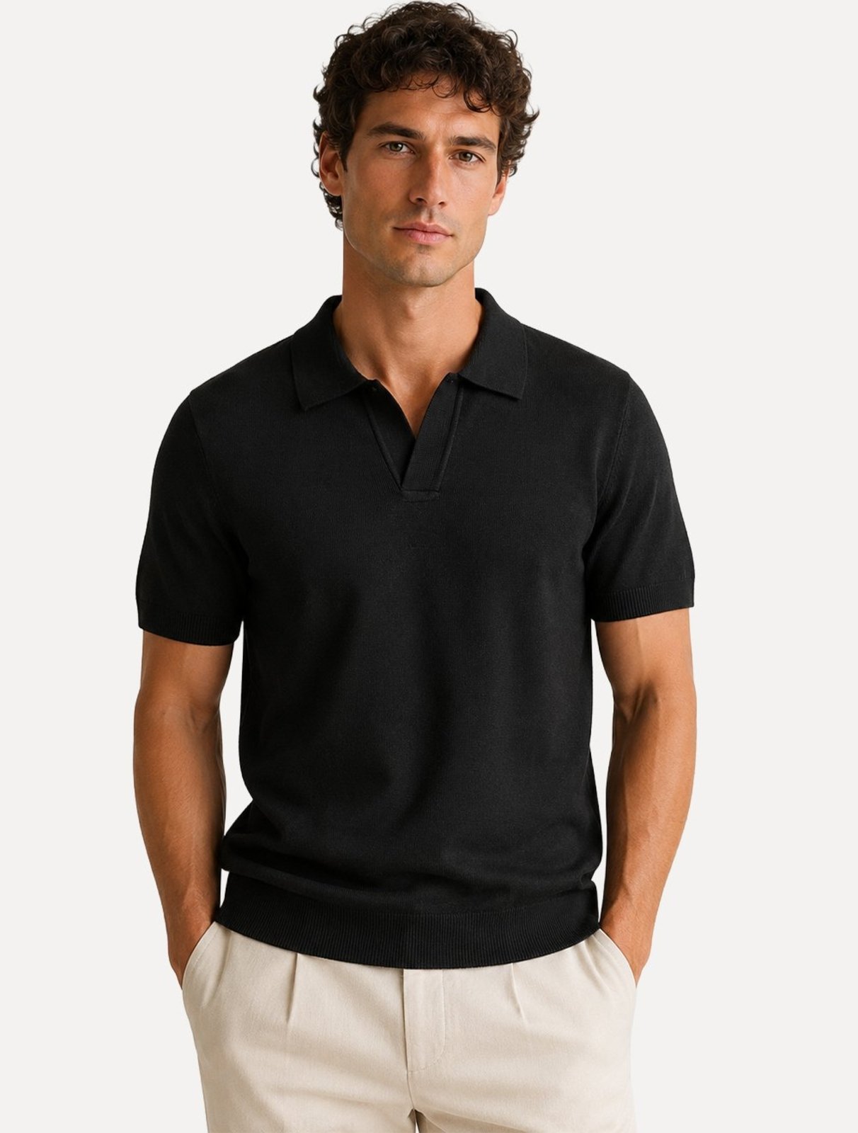 Polo Dixen Masculina Tricot Viscose Texturizada Manga Curta Preto
