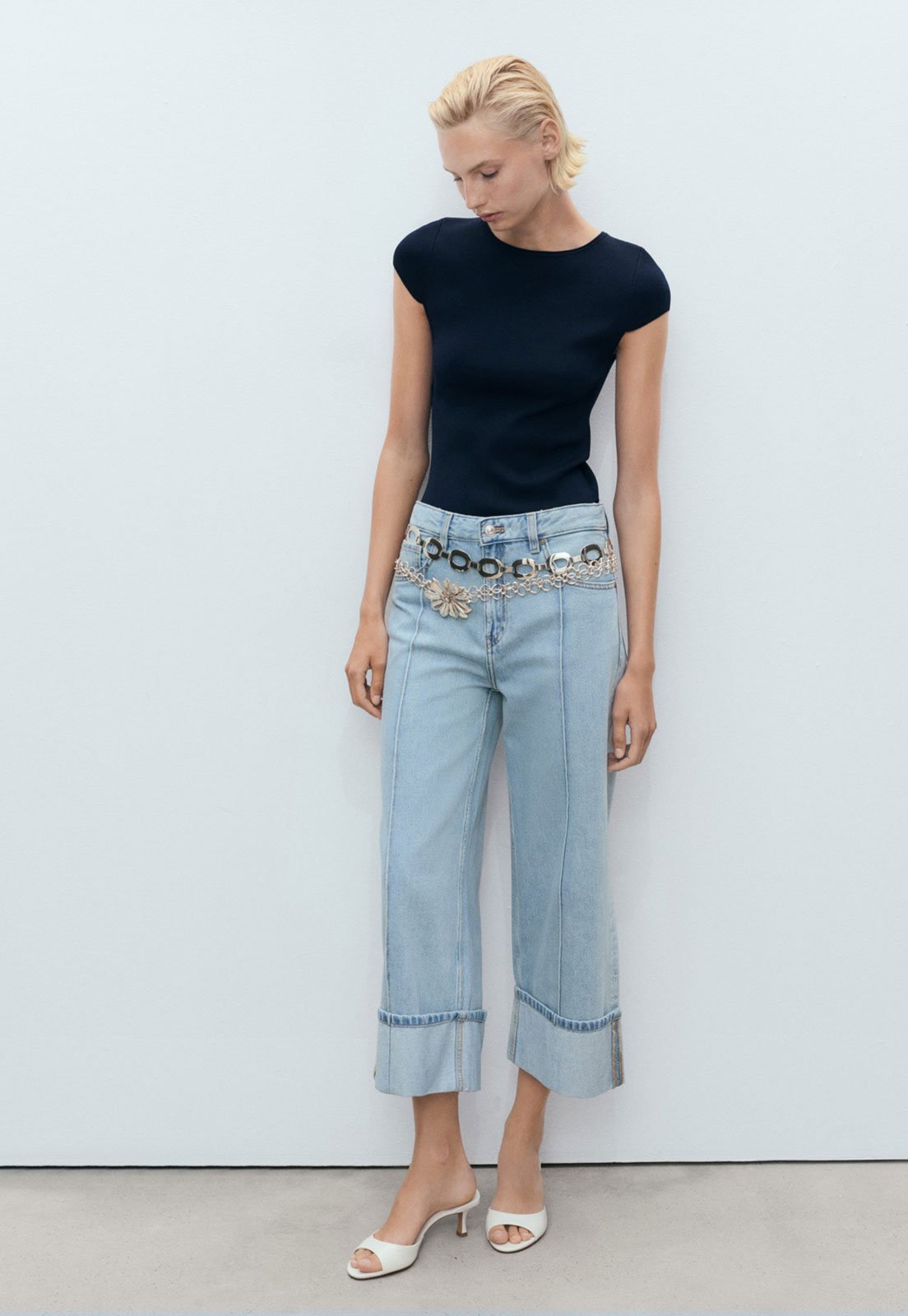 Calça Jeans Mango Wide Leg Gala Azul