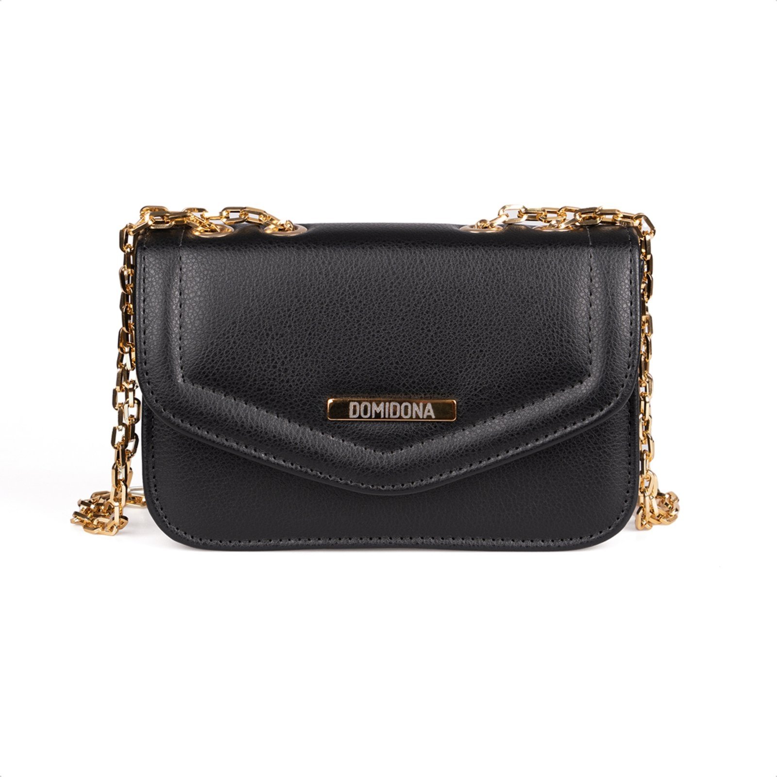 Bolsa Feminina Domidona Mini Bag Preta Pequena com Corrente Dourada