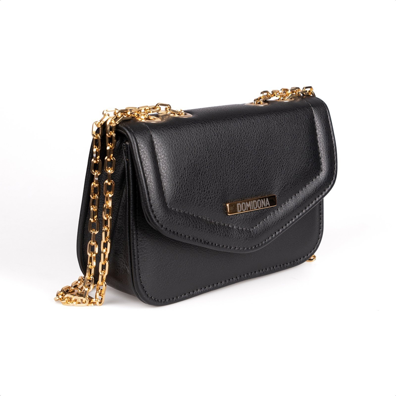 Vista 3 Bolsa Feminina Domidona Mini Bag Preta Pequena com Corrente Dourada preto Domidona preto