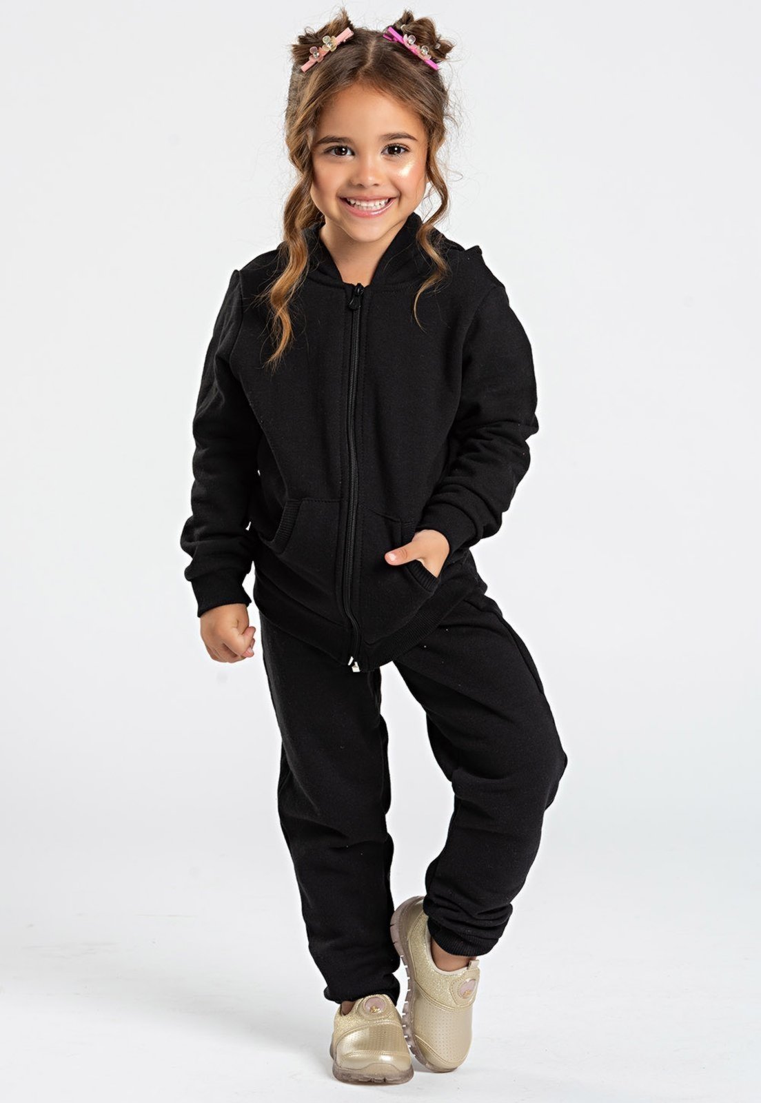 Infantil – Conjunto Bem Vestir Moletom Preto Jaqueta com Capuz e Bolso
