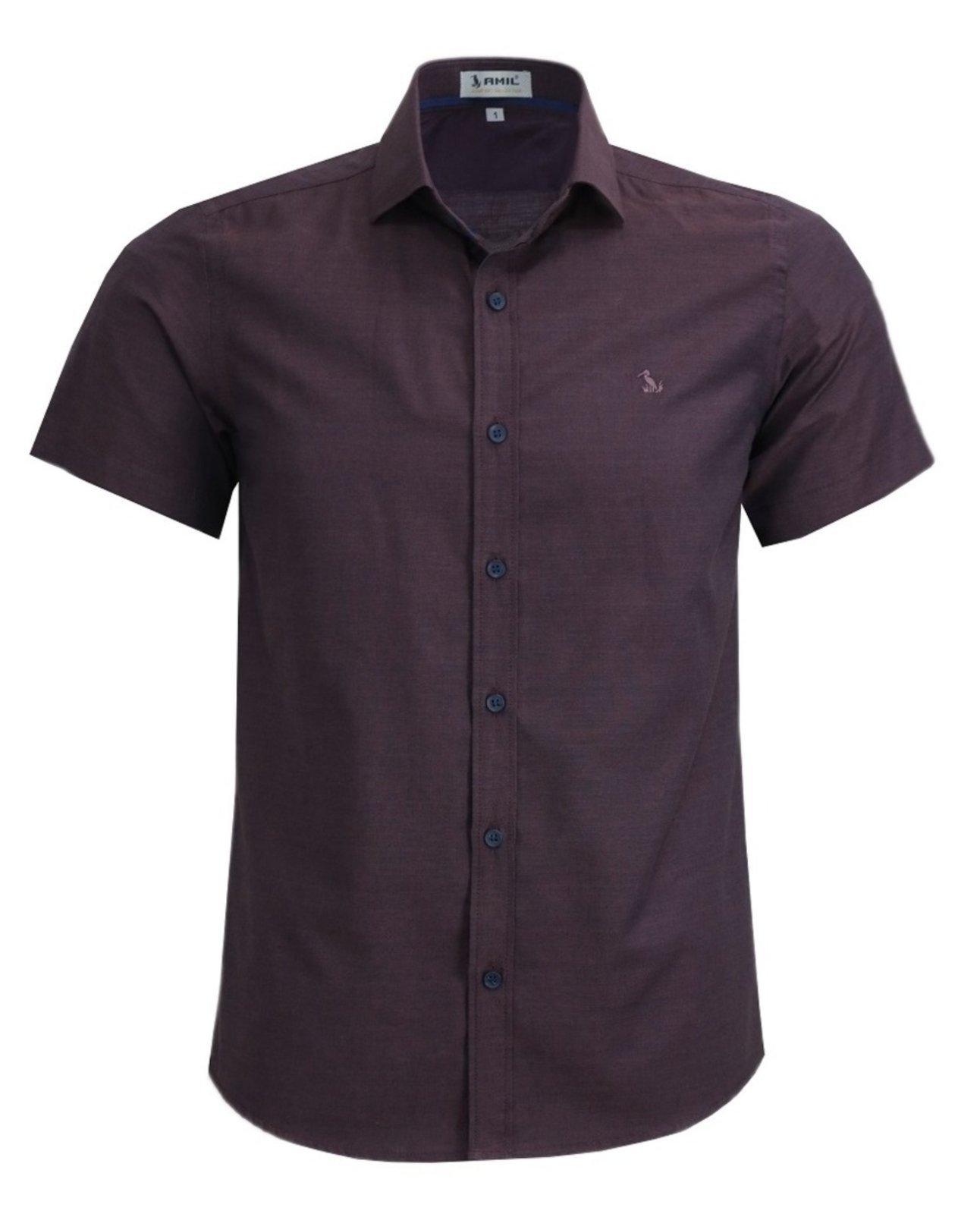 Camisa Social Amil Comfort Wait Algodão com Poliéster Mesclado Manga Curta Luxo Vinho