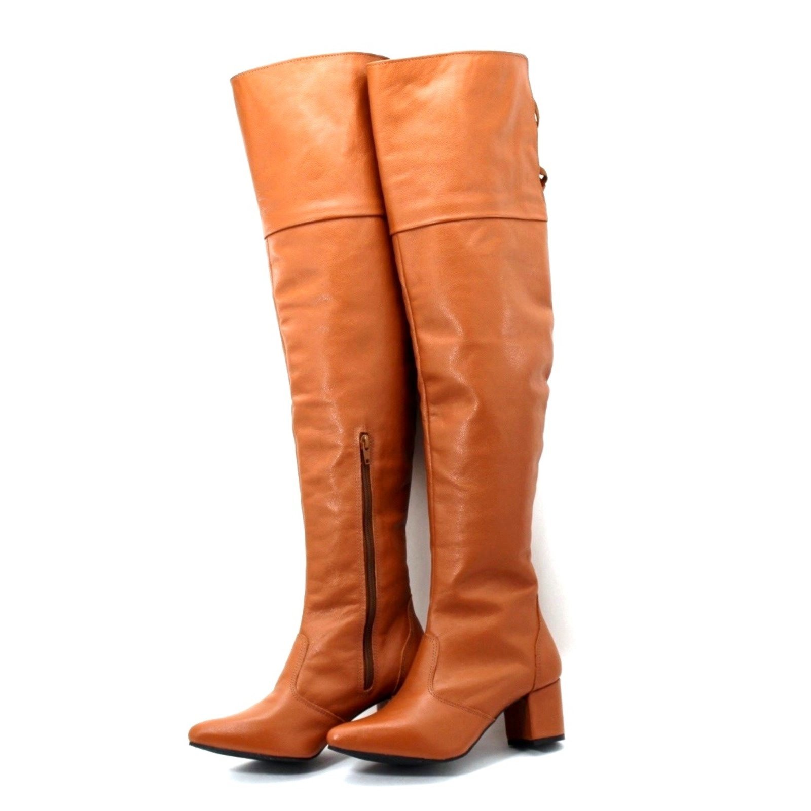 Bota Feminina Lirom Over The Knee Couro Caramelo