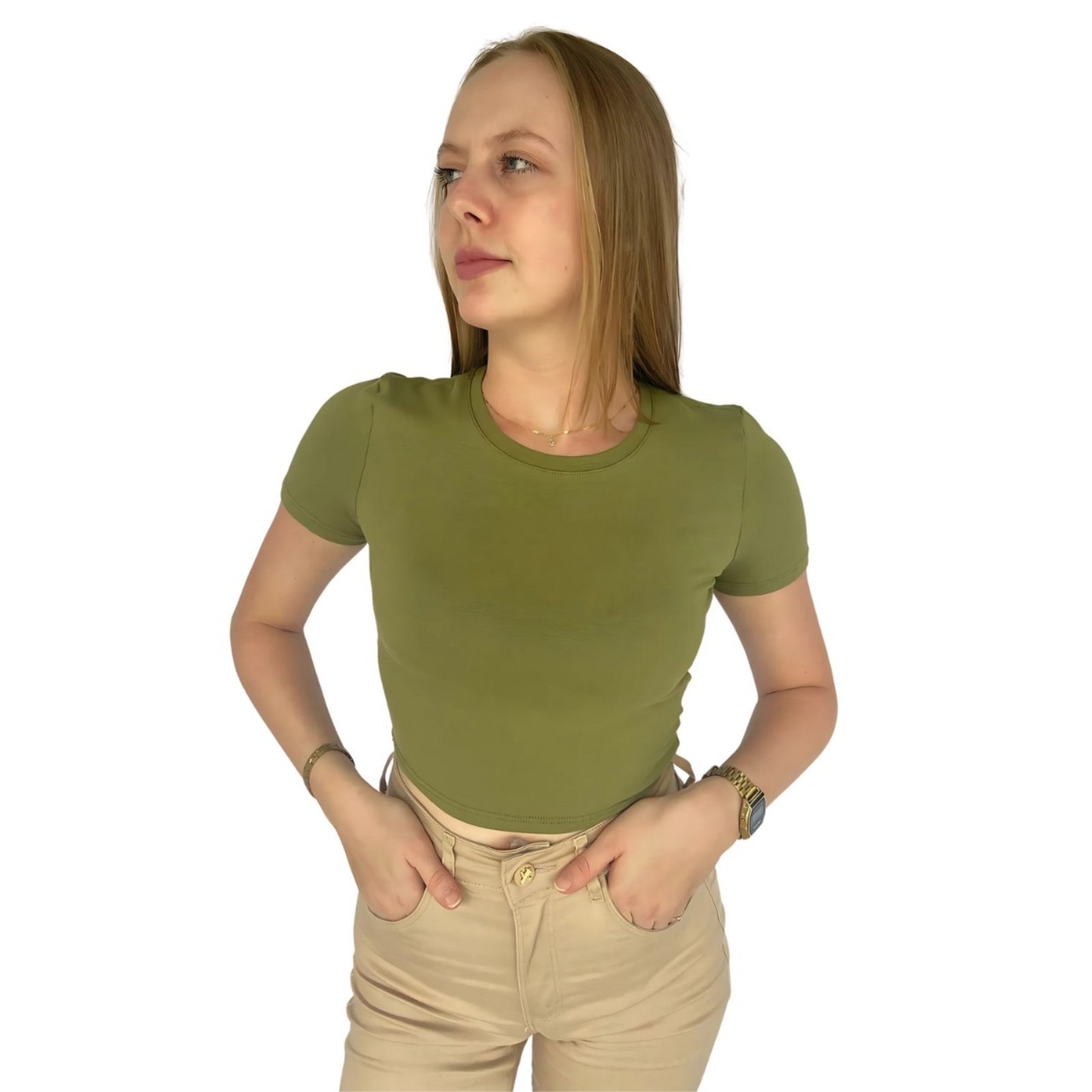 T-Shirt Feminina Cropped Básica Flor De Lis