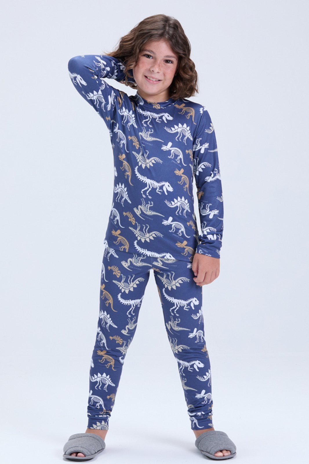 Vista 2 Infantil - Conjunto Térmico de Inverno Masculino Dinossauro VIDA COSTEIRA azul marinho VIDA COSTEIRA azul marinho