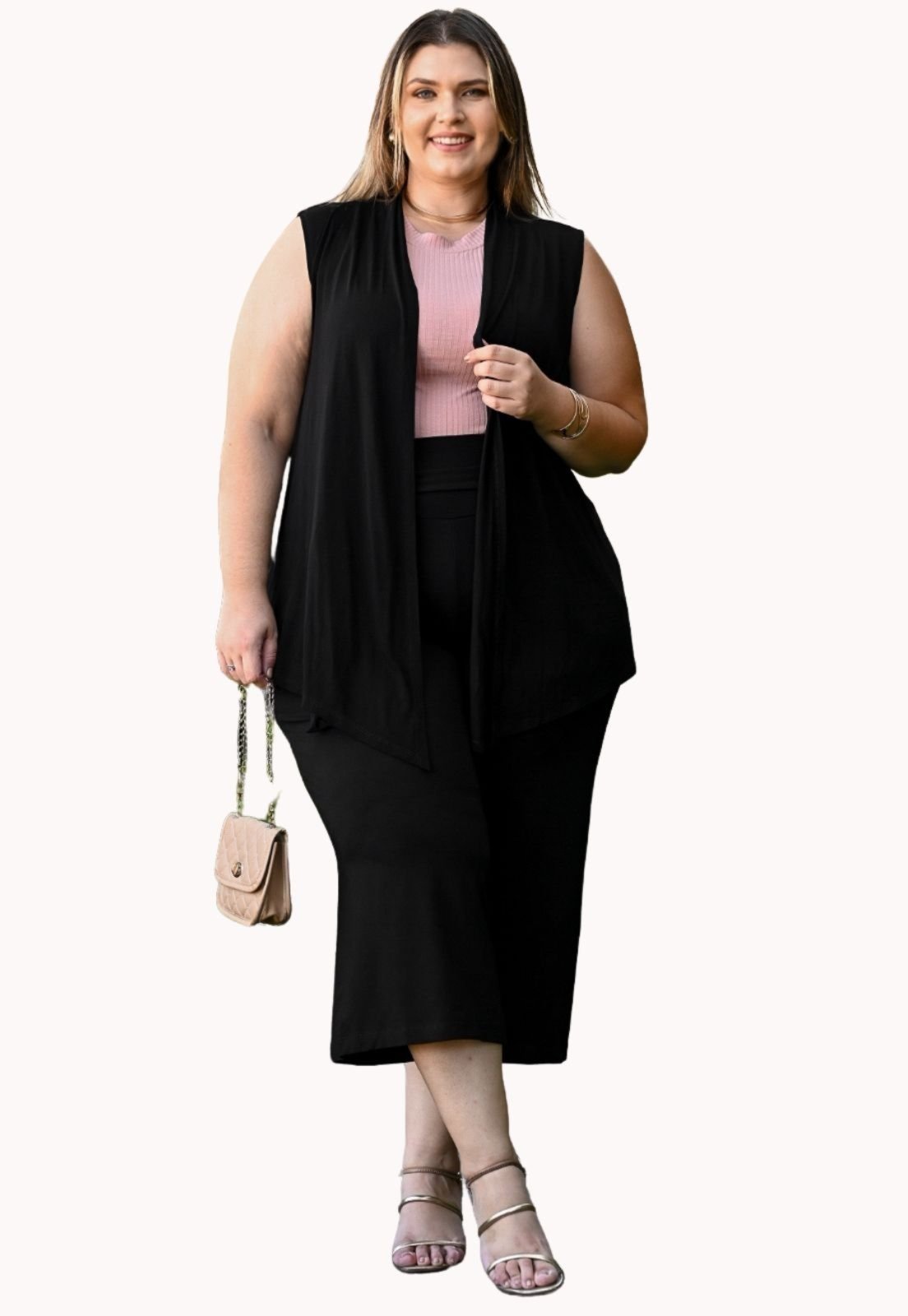 Conjunto Plus Size Calça Pantacur e Colete Sem Manga Feminino Juquitiba Brasil Preto