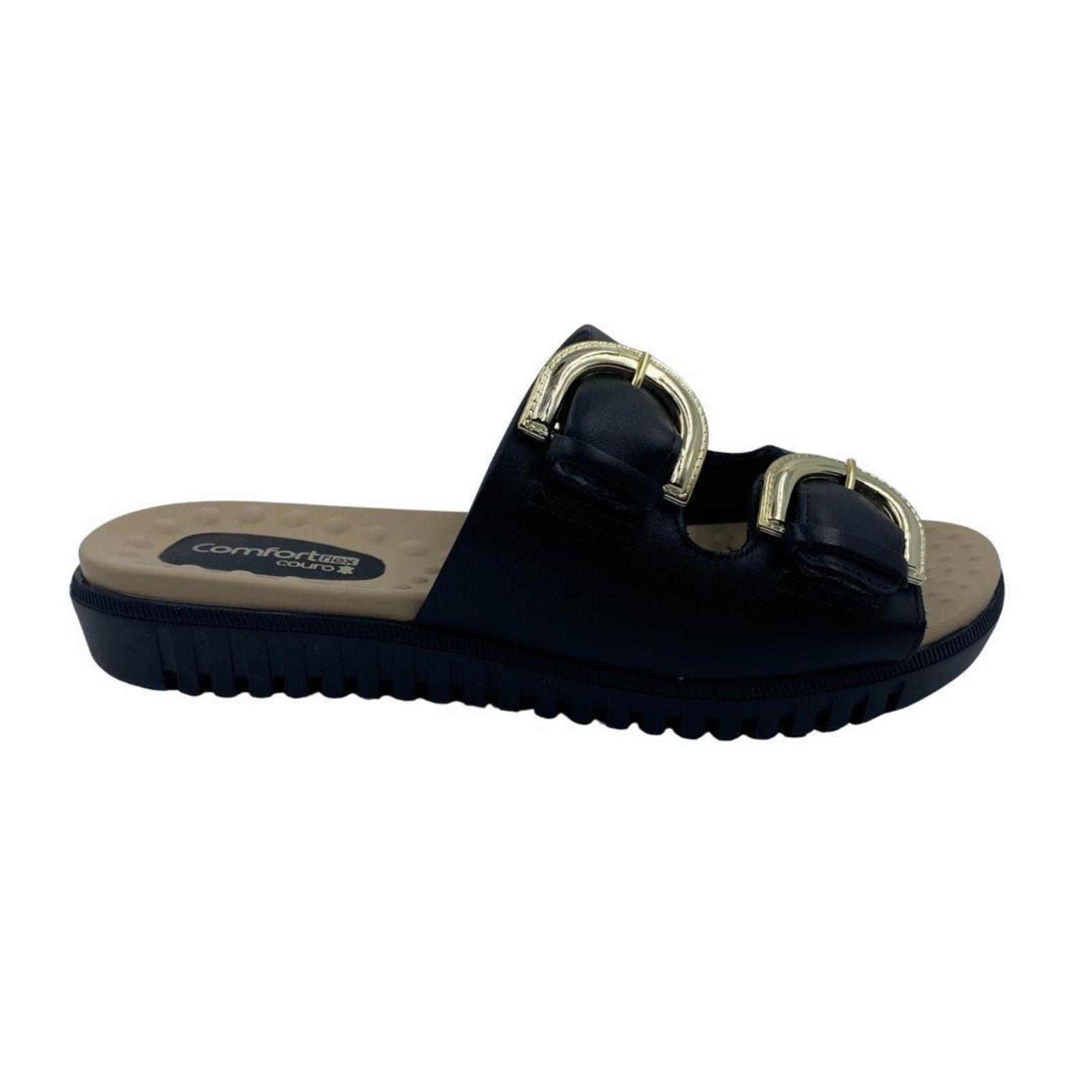 Tamanco Papete Couro Comfortflex com Fivela Preto 2345404 – Preto – comfortflex