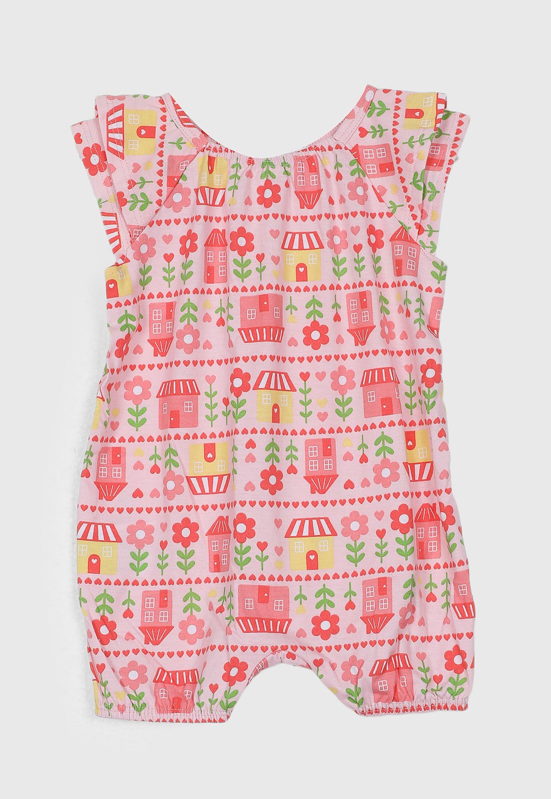 Infantil - Macacão Kyly Casas e Flores Rosa