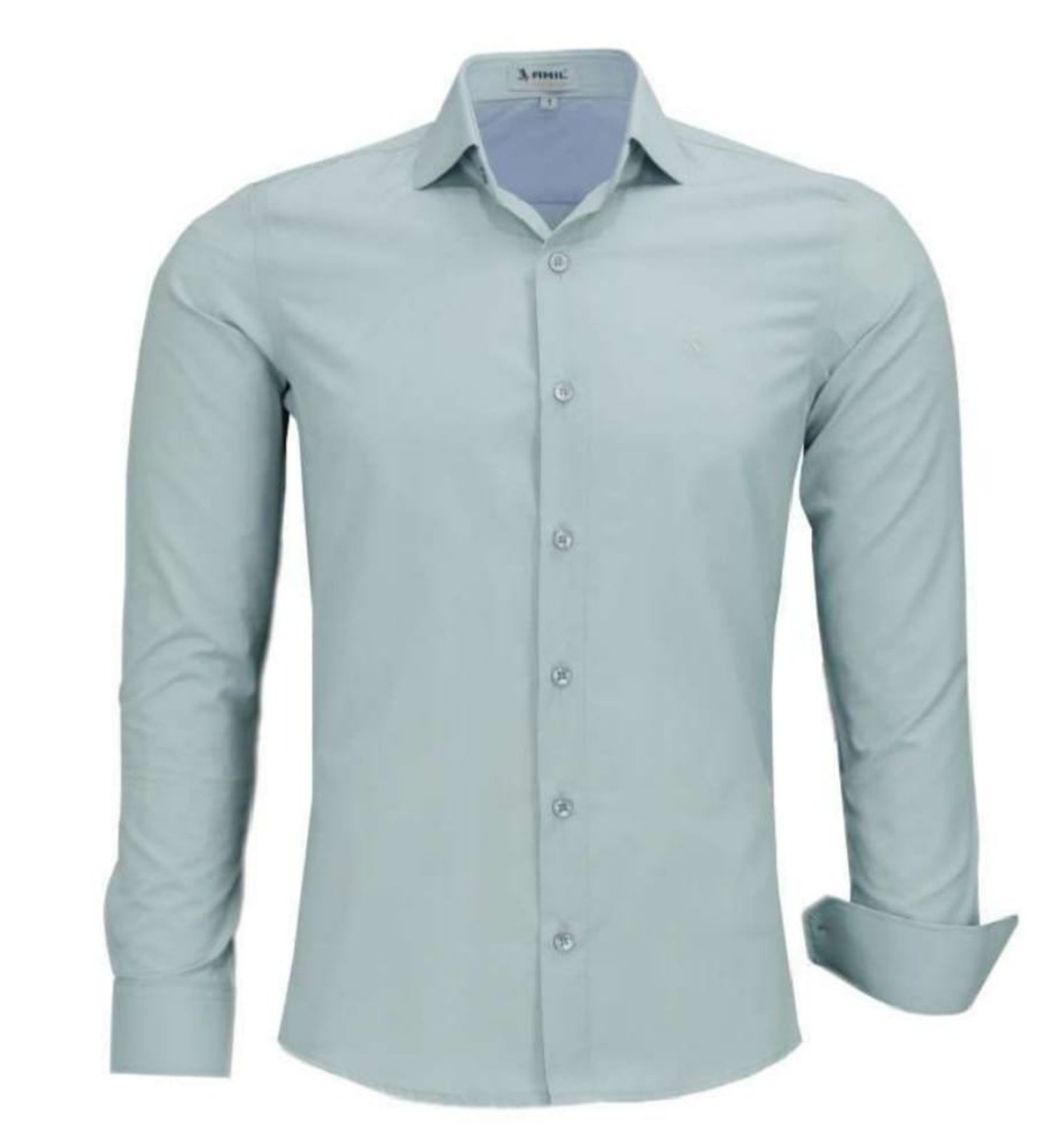 Camisa Social Amil Slim Shuri Misto Macia Fácil de Passar Manga Longa Luxo Prata