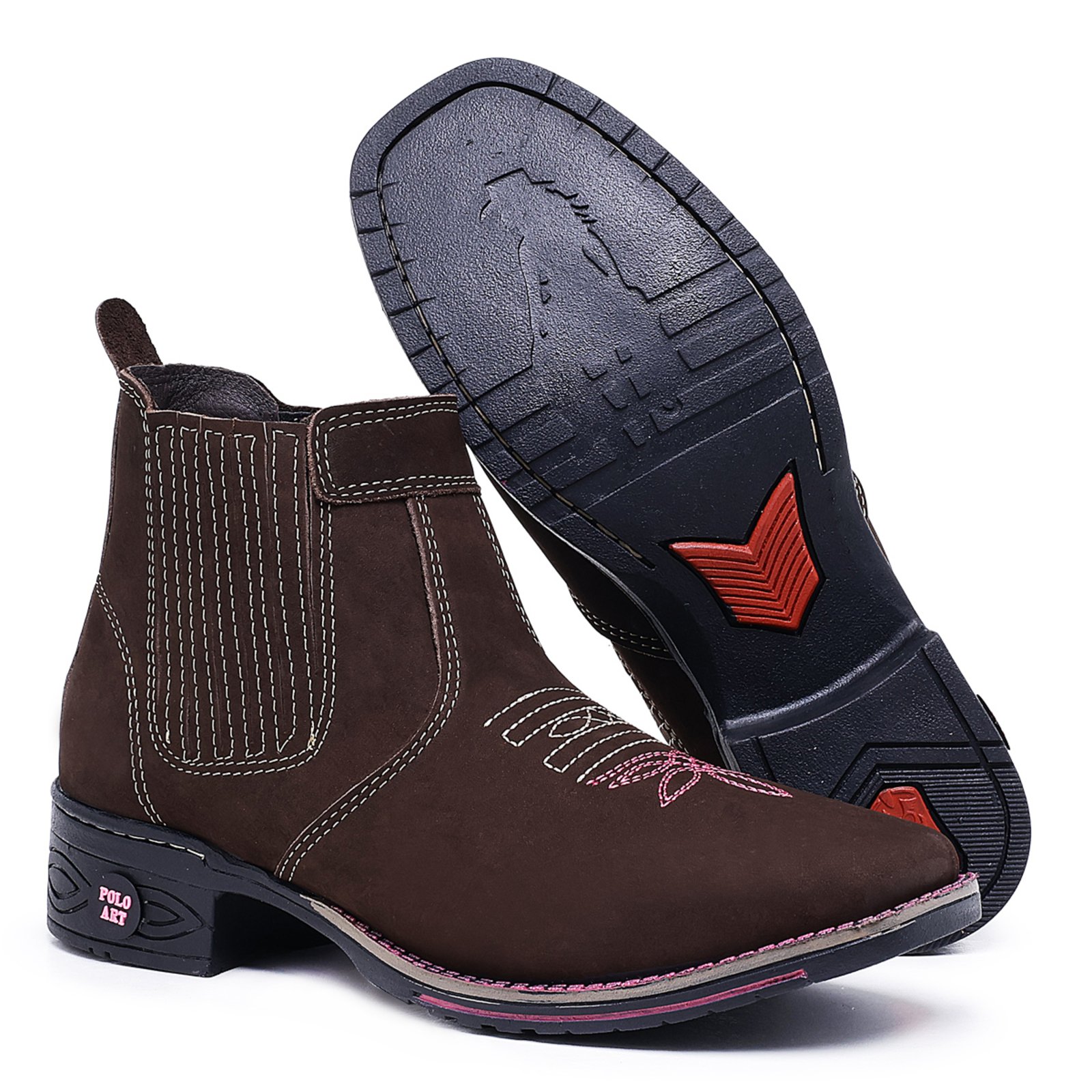 Bota Texana Feminina Resistente Botina Polo Art Couro Café