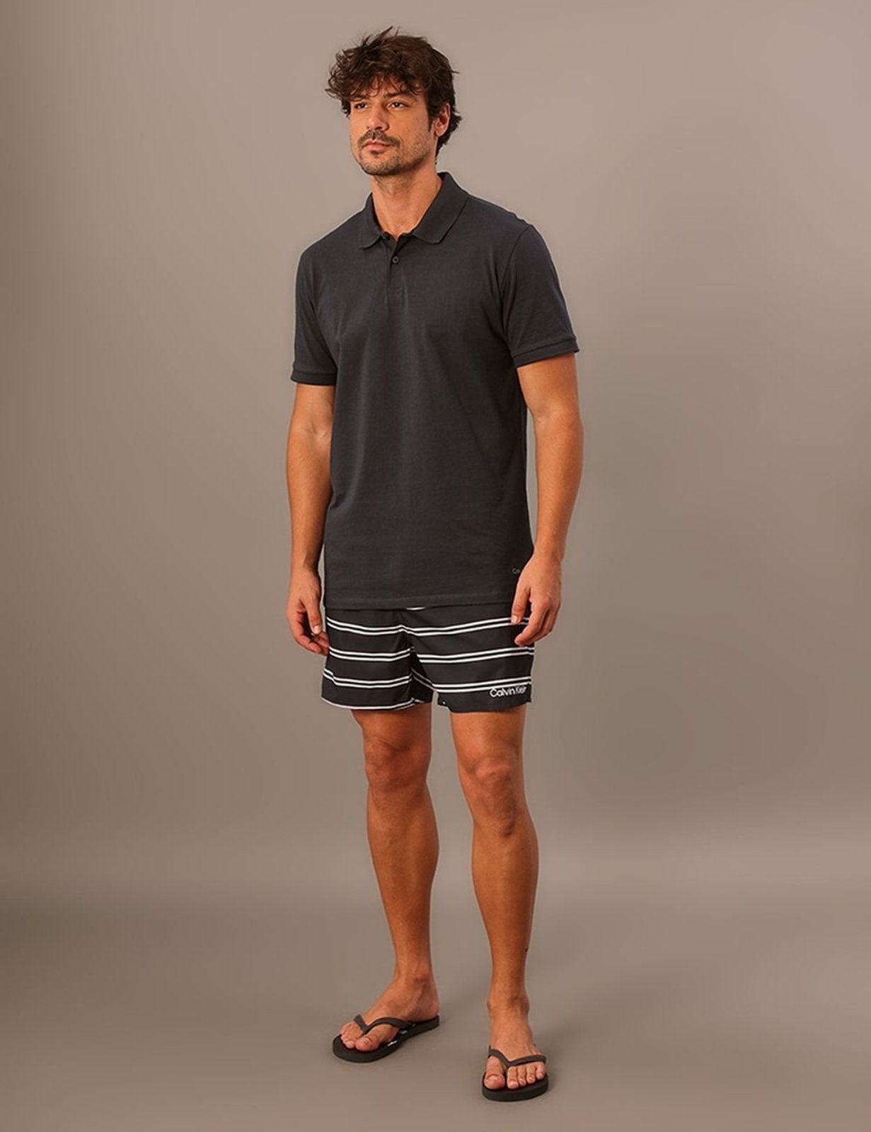 Shorts D'Água Masculino Listras - Marinho Calvin Klein Jeans