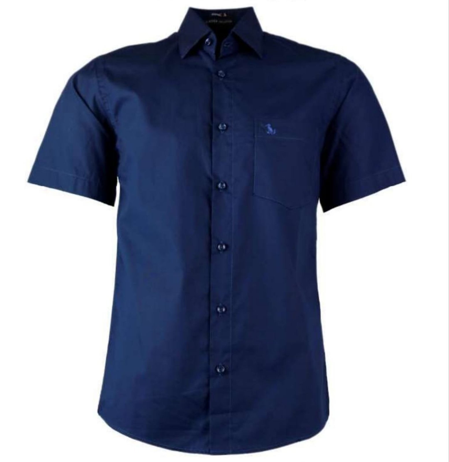 Camisa Social Amil Clássica Angra Algodão Manga Curta Com Bolso Luxo Marinho