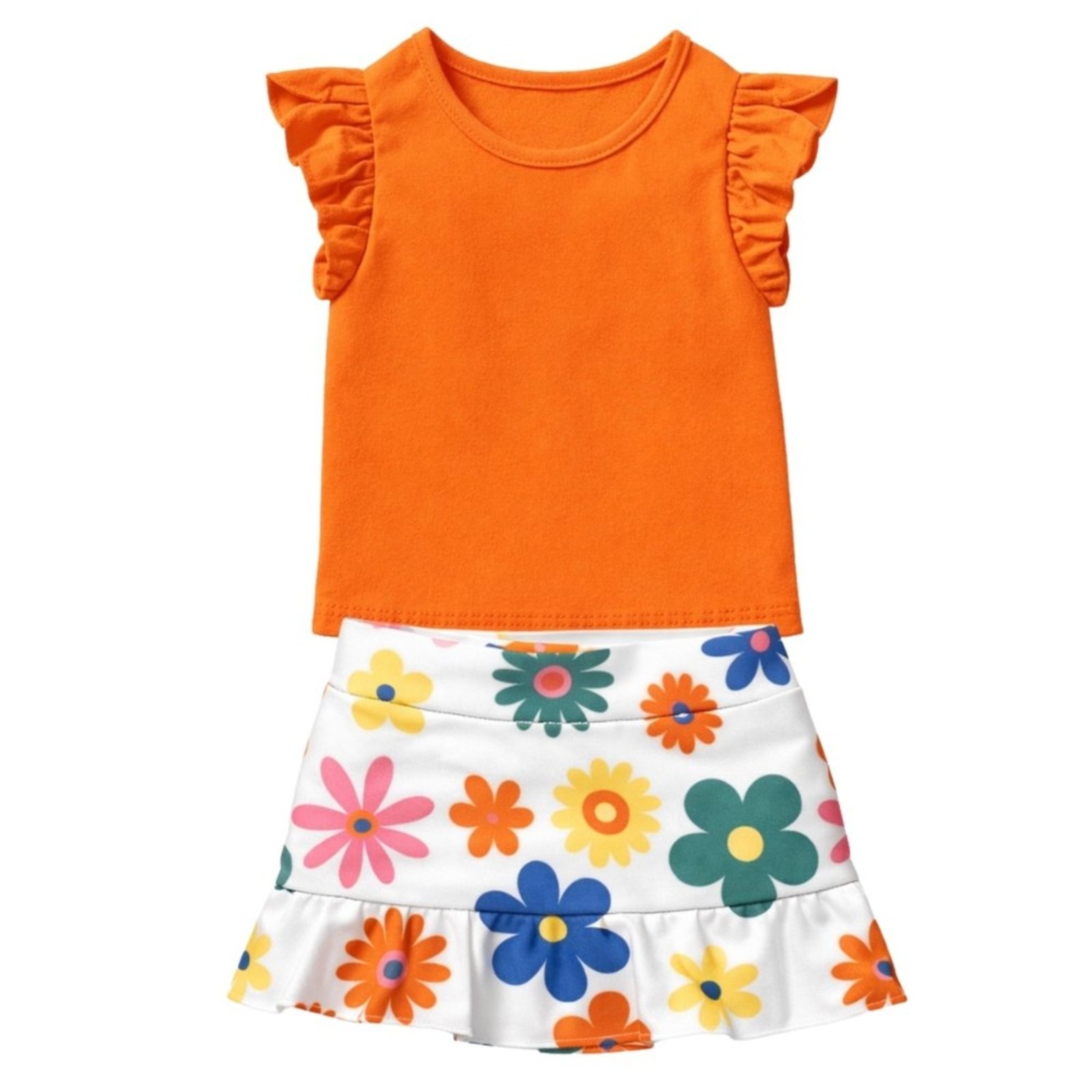 Infantil - Conjunto Menina Flores Camiseta + Shorts Saia