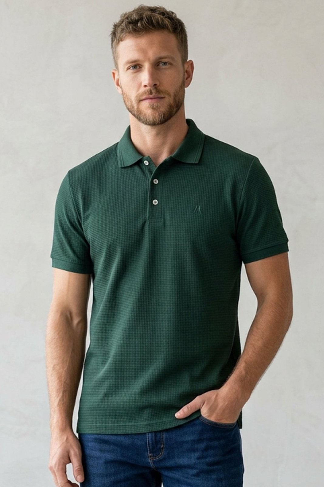 Polo Piquet Texturizada Premium Polo Wear Verde Escuro