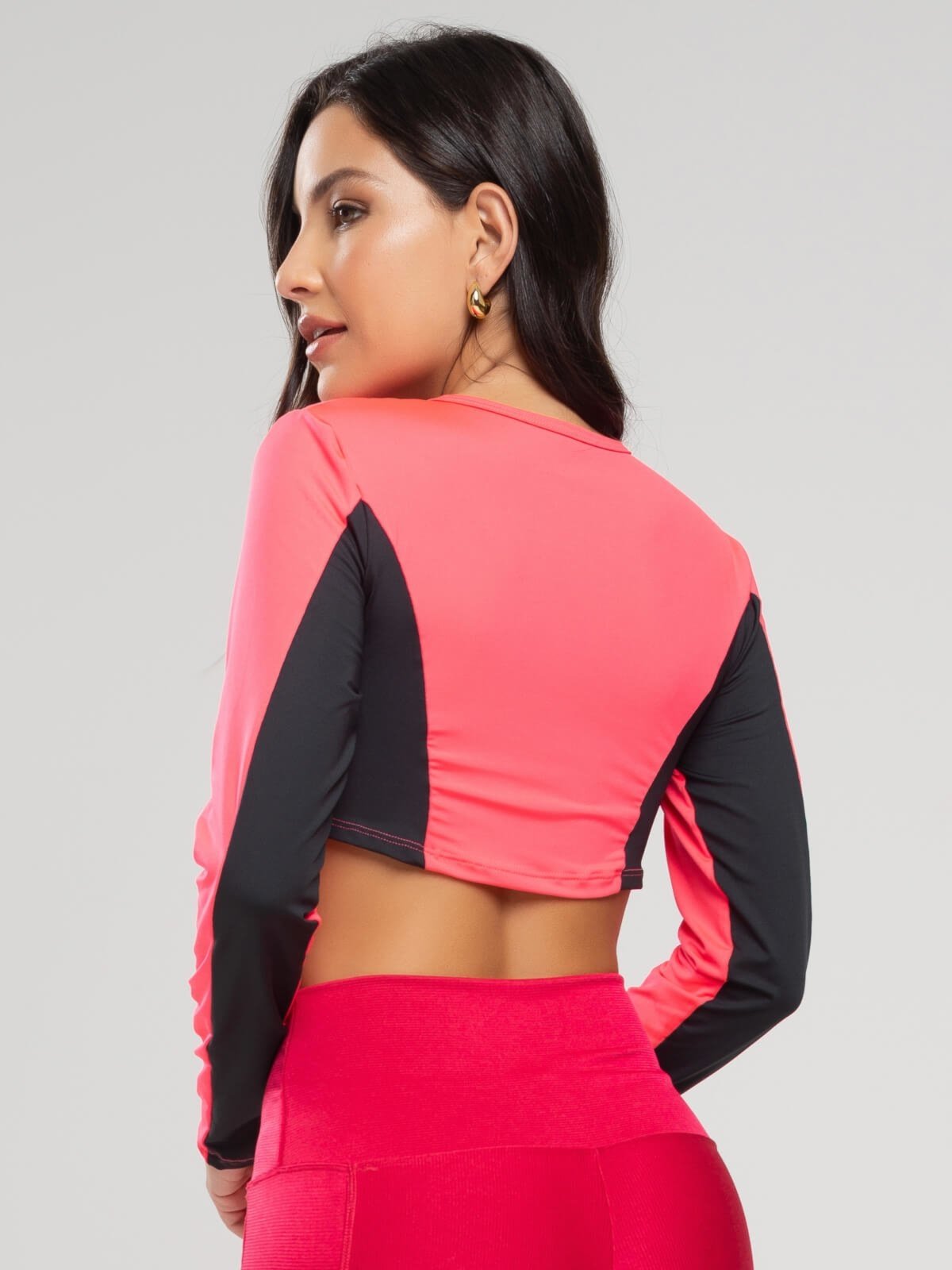 Vista 3 Cropped Manga Longa Fitness Tecido Proteção Solar Uv 50+ Beach Tennis Vicbela Rosa pink/rosa rosa Vicbela pink/rosa rosa