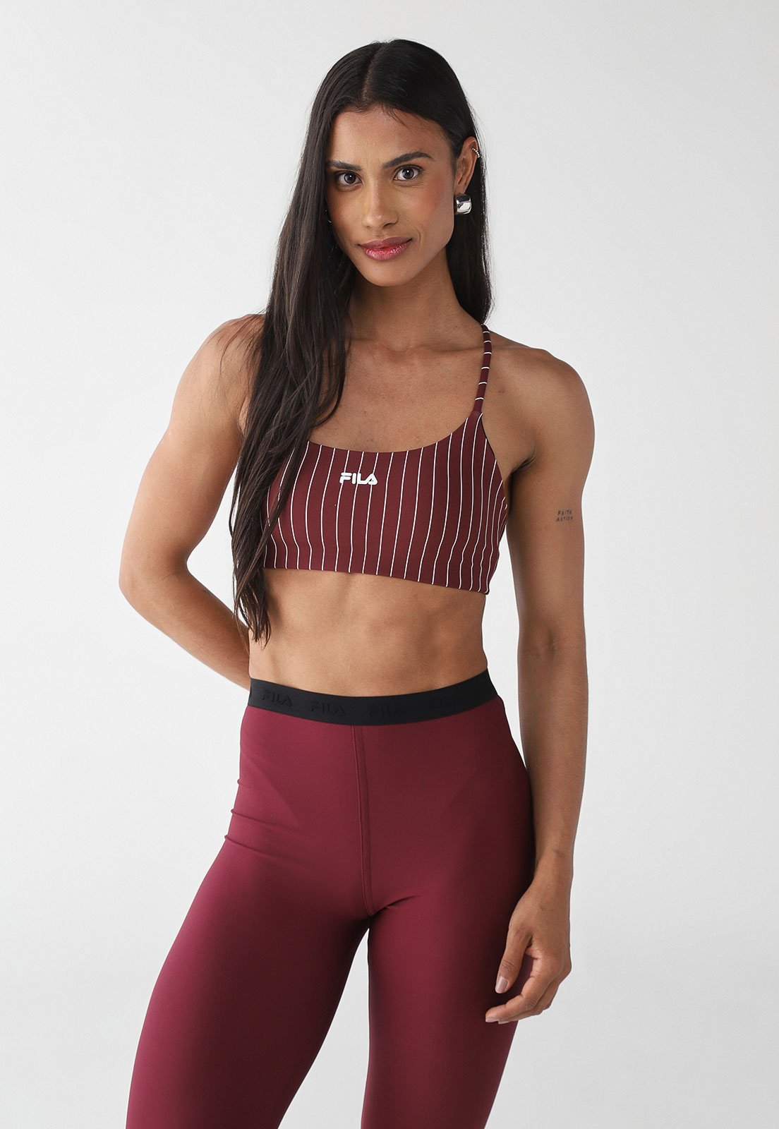 Top Fila Ajustada Future Sports Pinstripes Flow Vinho