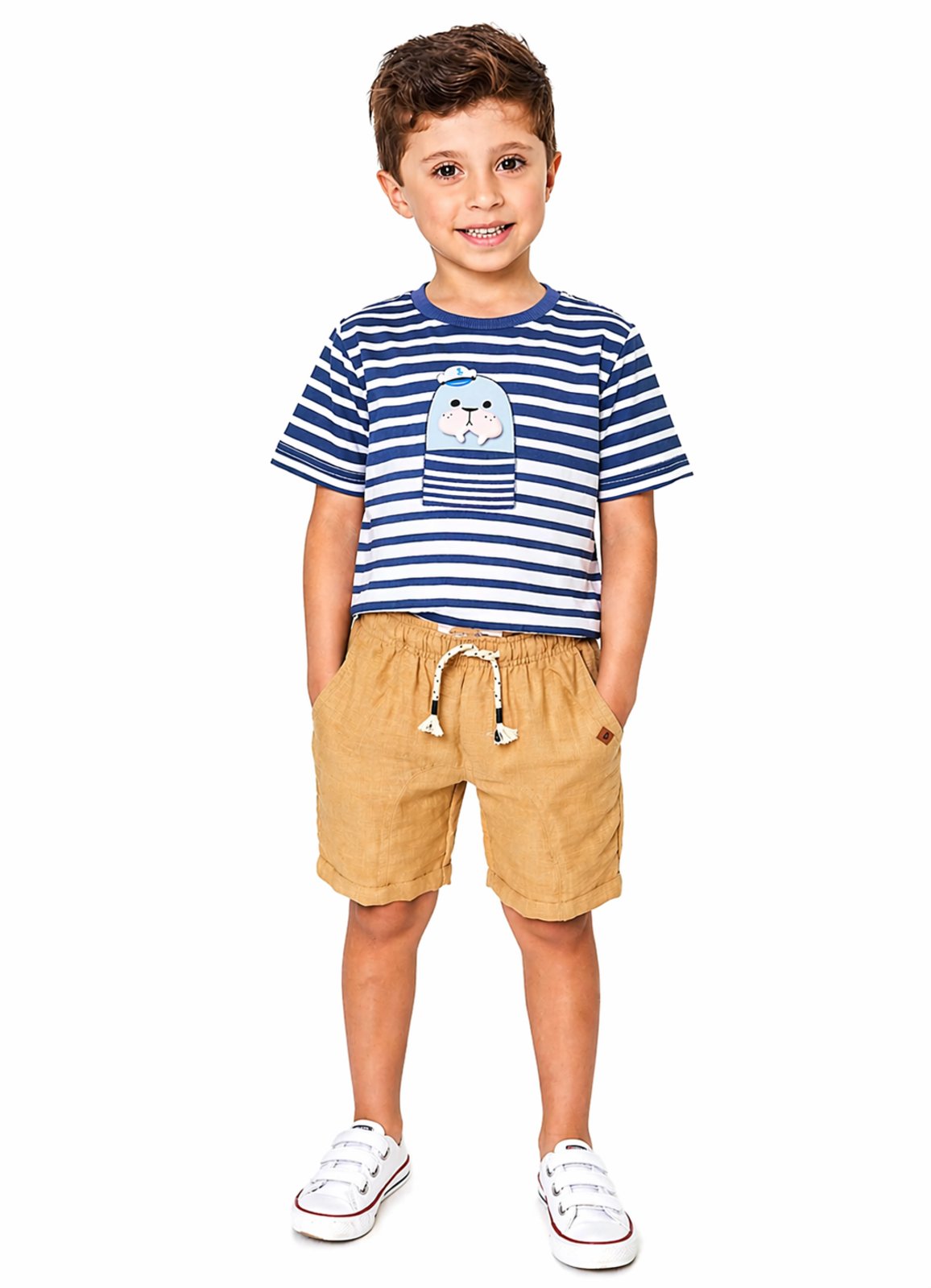 Infantil - Short Menino Pequeno Marujo Detalhe Bolso Bege