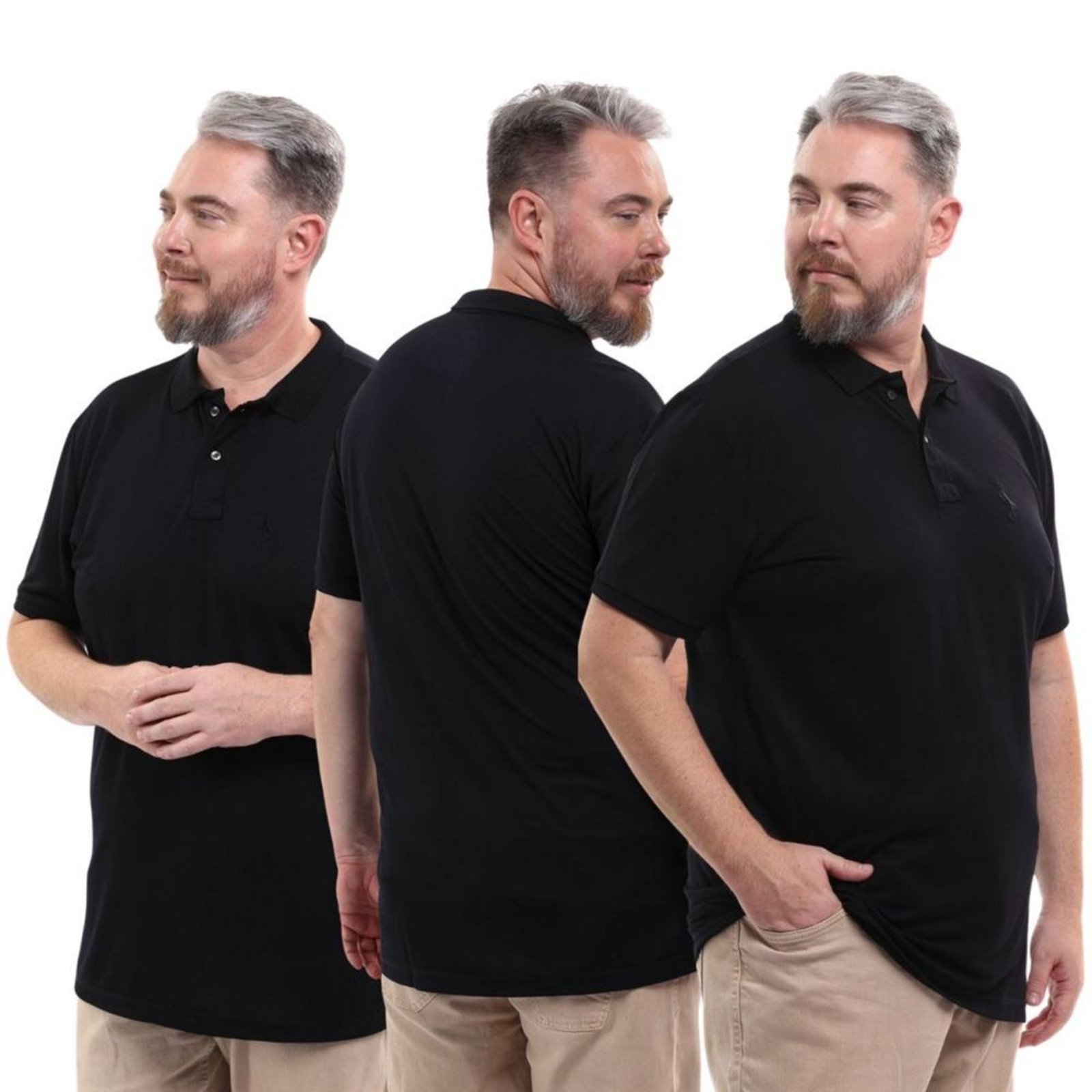 Kit 3 Camisa Polo Plus Masculina Piquet Dia a Dia
