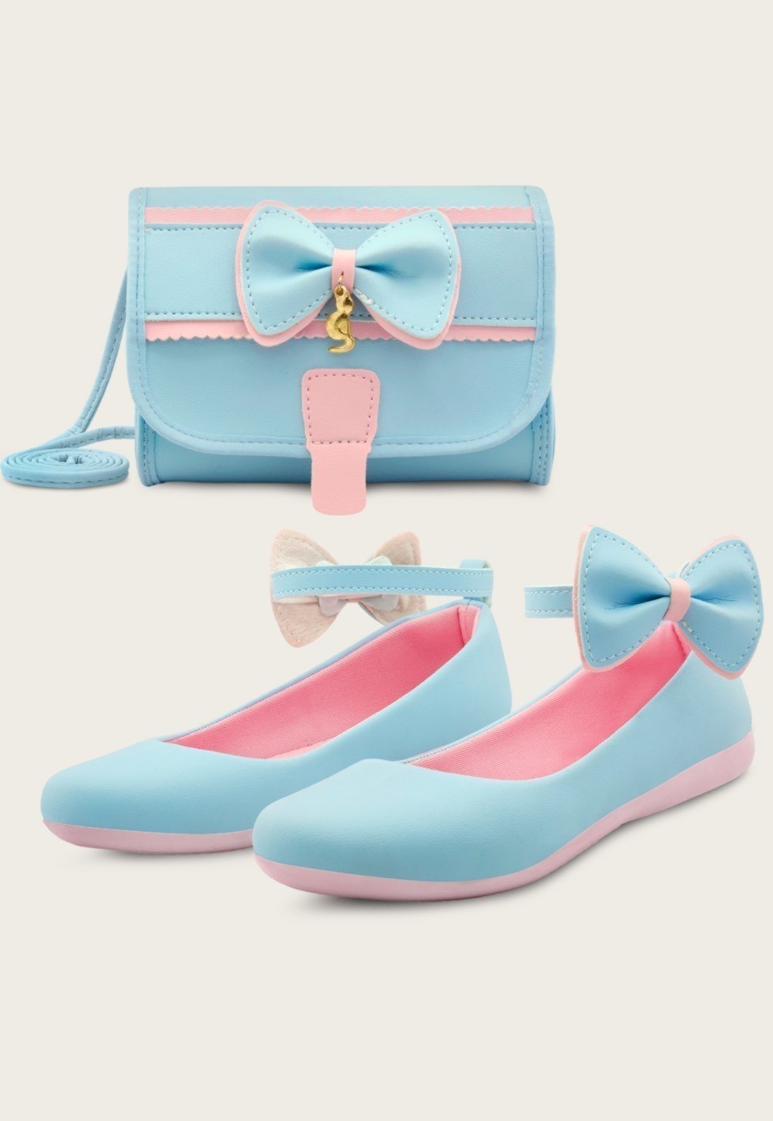 Infantil – Kit Sapatilha Menina Festa MzKid Com Bolsa Laço Feminina Boneca Azul