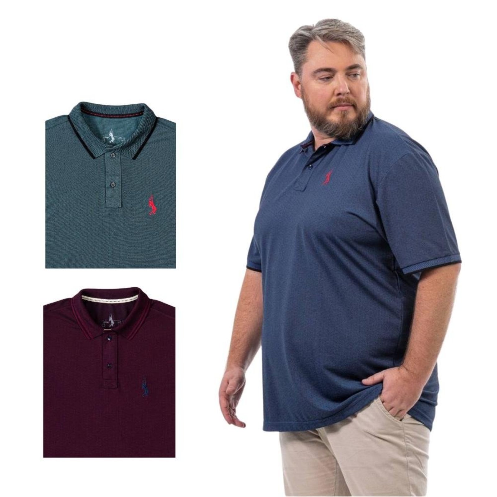 Kit 3 Camisa Polo Masculina Plus Size Piquet Algodão Leve