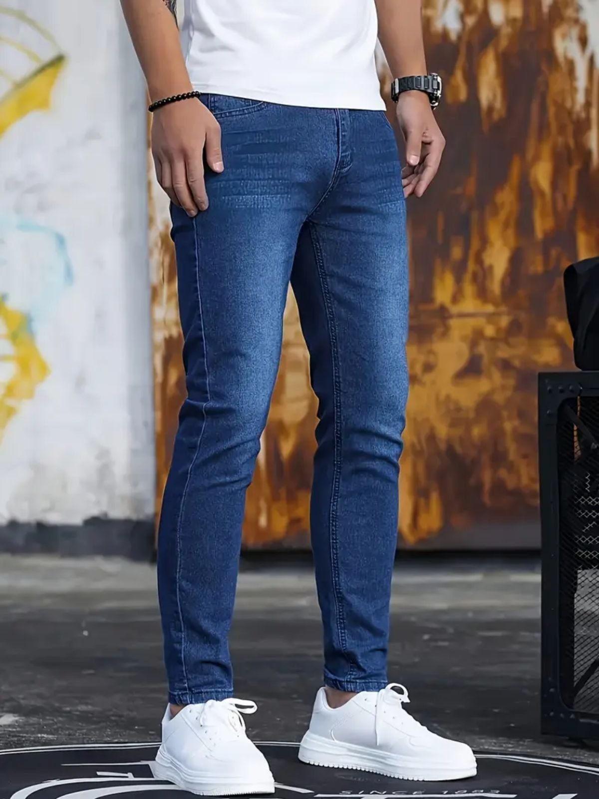 Calça Jeans Masculina Skinny Kovali Com Elastano Casual Premium Confortável Azul Escura