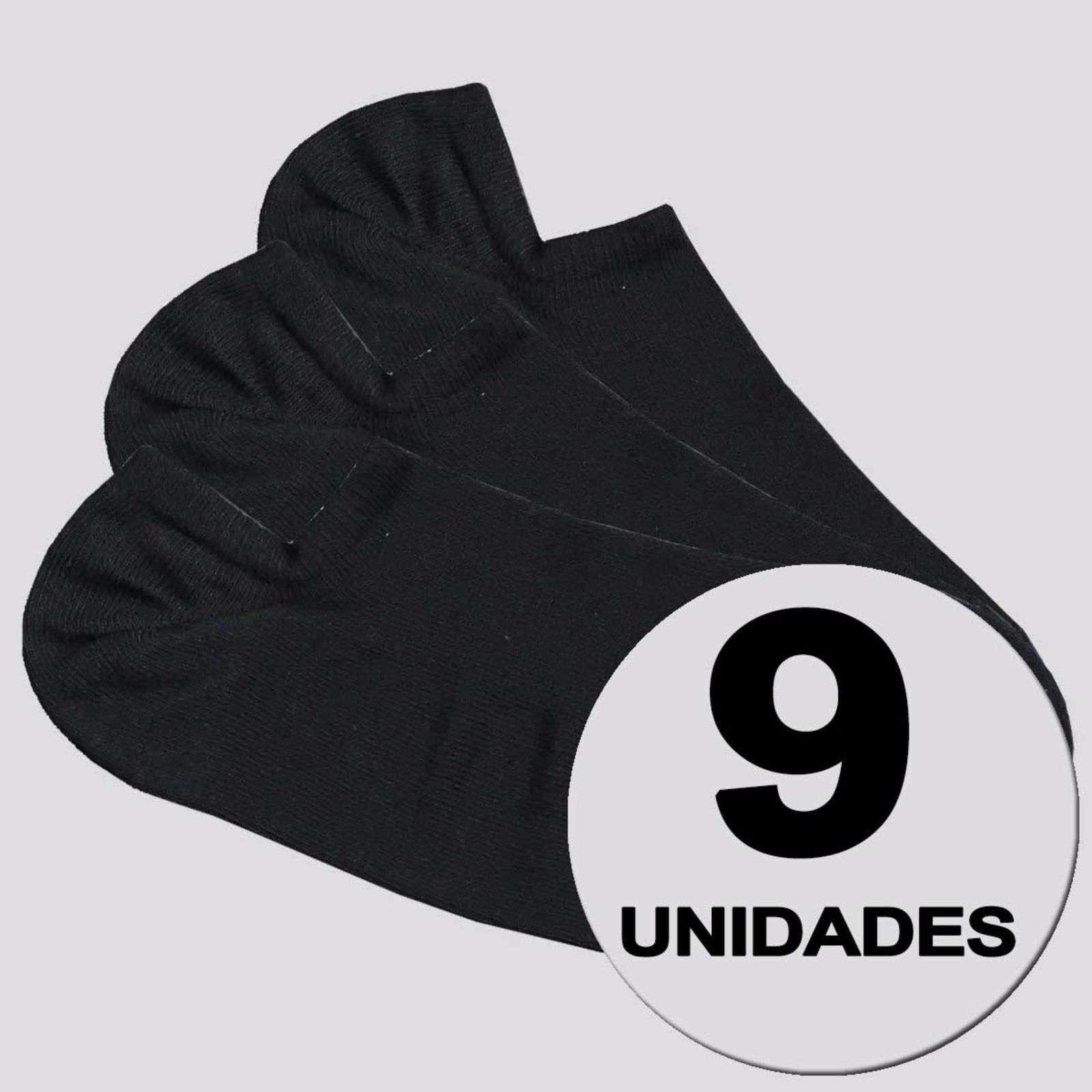 Vista 2 Kit Meia Selene Sapatilha Invisível 9 Pares Preta preto SELENE preto