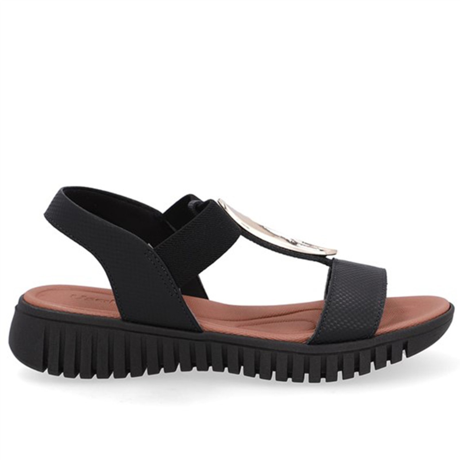 Sandália Enfeite Dourado Couro Usaflex Preto – 001