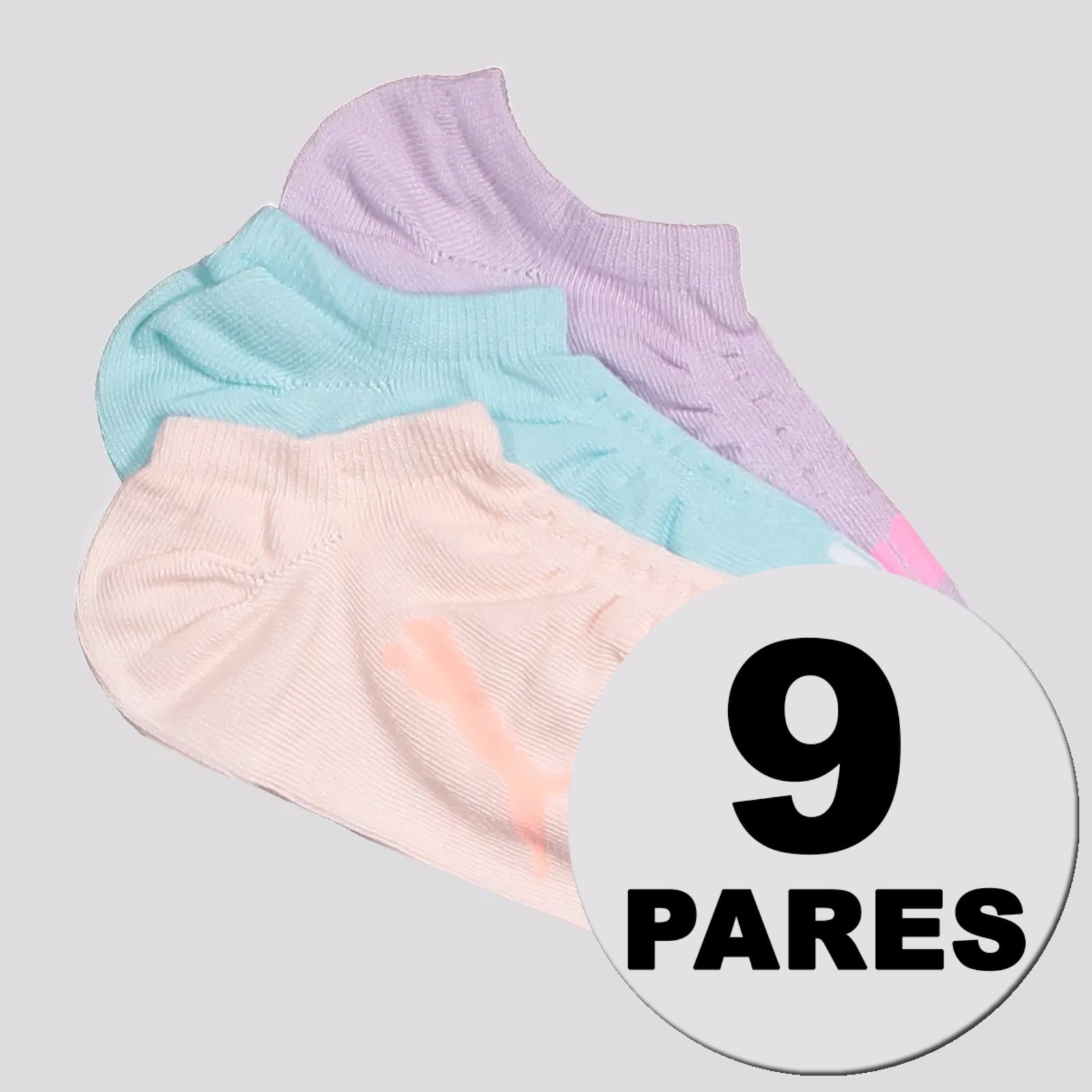 Kit Meia Puma Sapatilha 9 Pares Feminina Lilás Azul